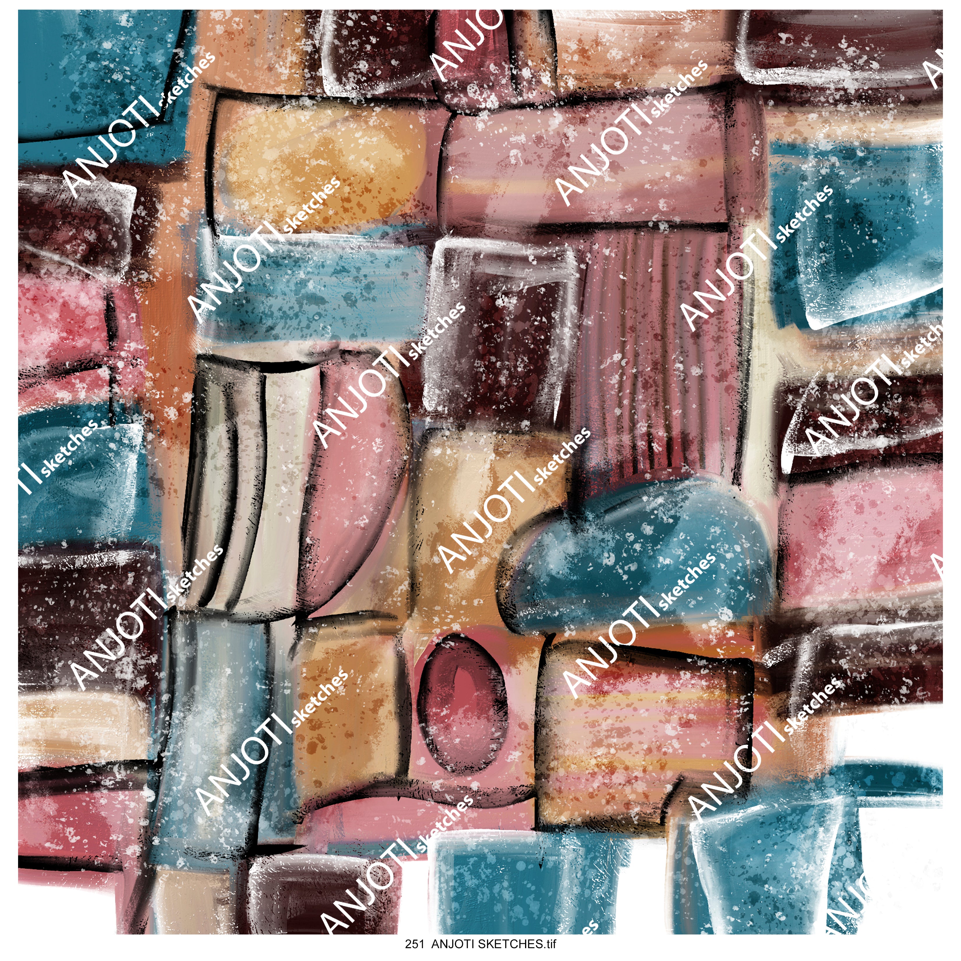 ANJOTI SKETCHES 251 Stunning Multicolor Abstract Wall Art with Floral and Geometric Texture Backgrounds