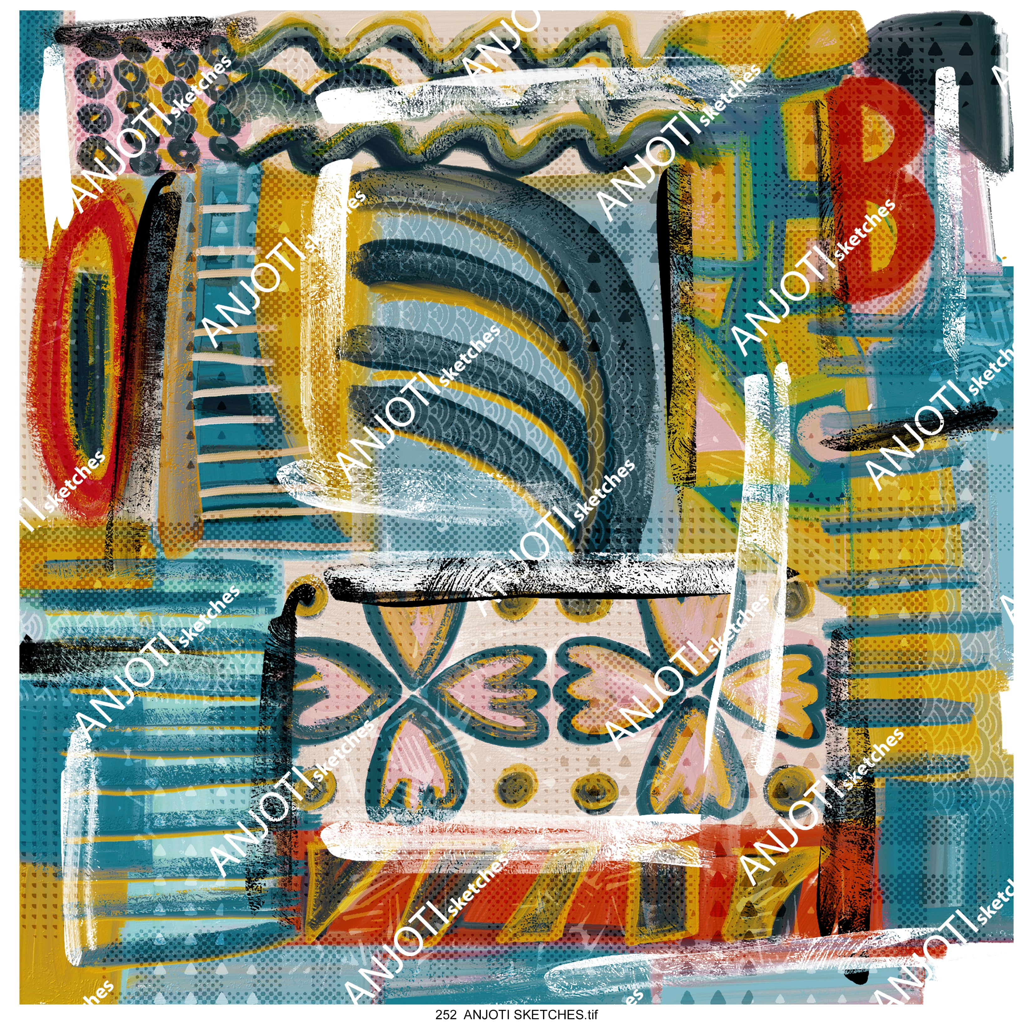 ANJOTI SKETCHES 252 Discover Unique Floral Abstract Wall Art with Multicolor Geometric Texture Backgrounds