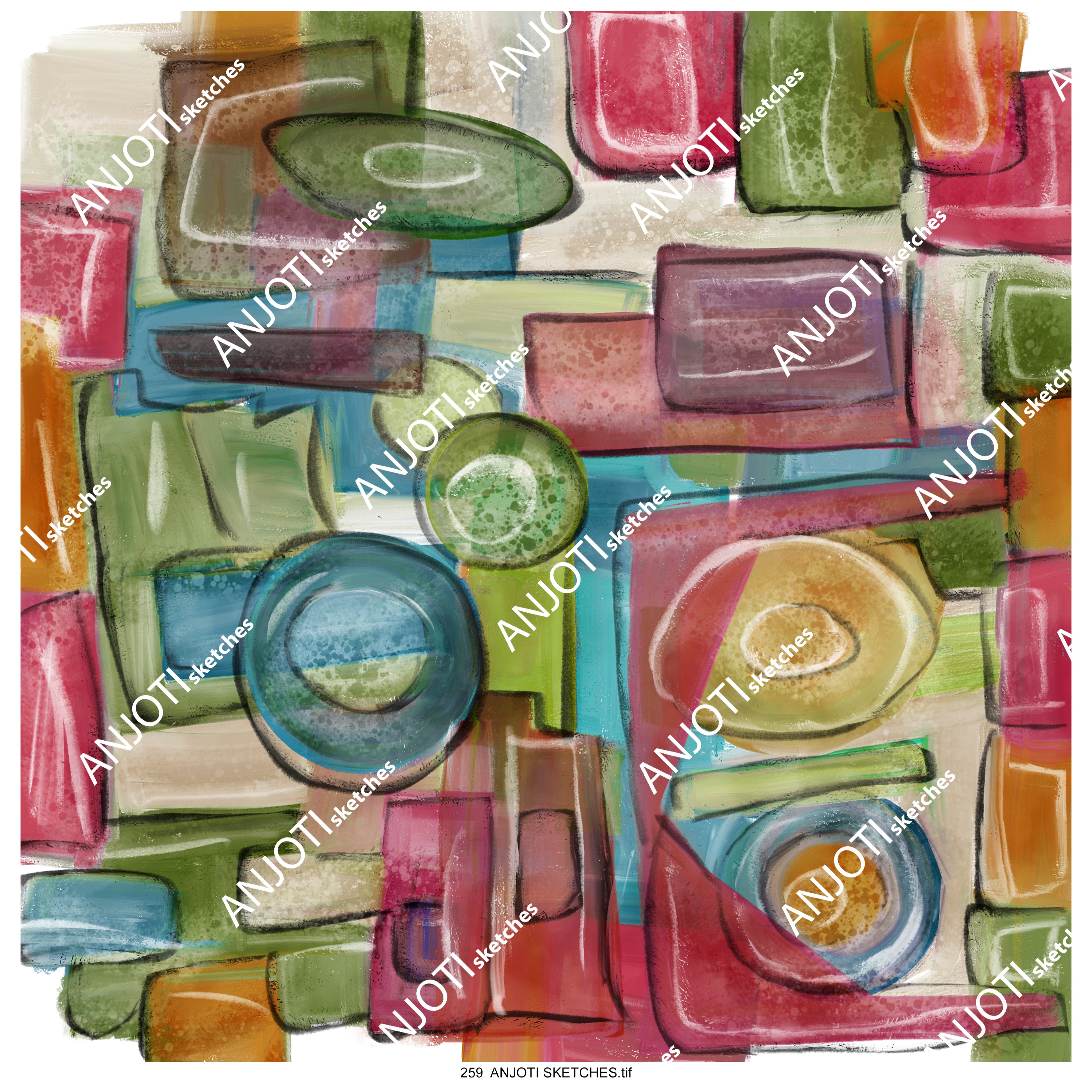 ANJOTI SKETCHES 259 Multicolor Texture Backgrounds in Abstract Floral and Geometric Wall Art