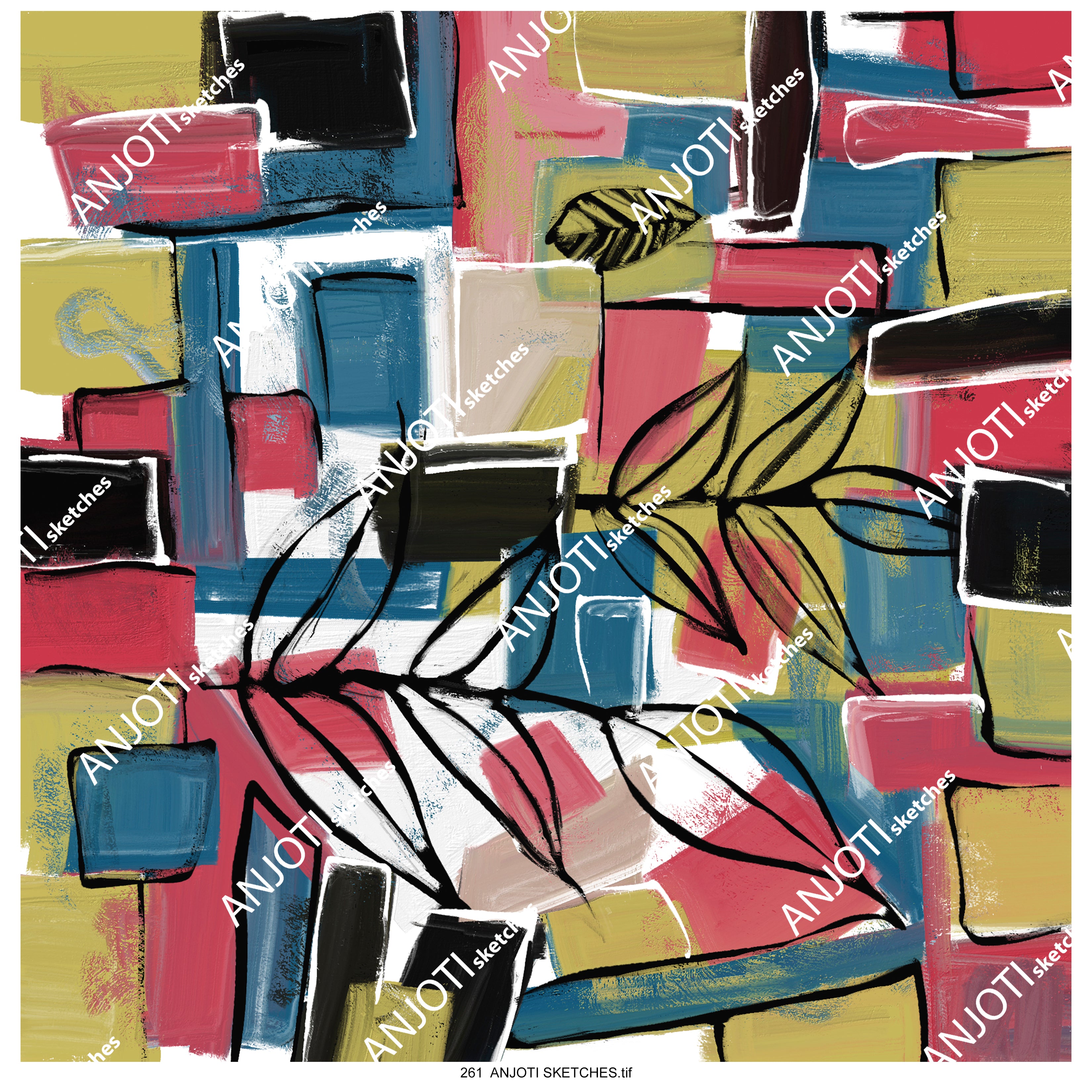 ANJOTI SKETCHES 261 Bold Multicolor Texture Effects in Floral and Geometric Abstract Wall Art Designs