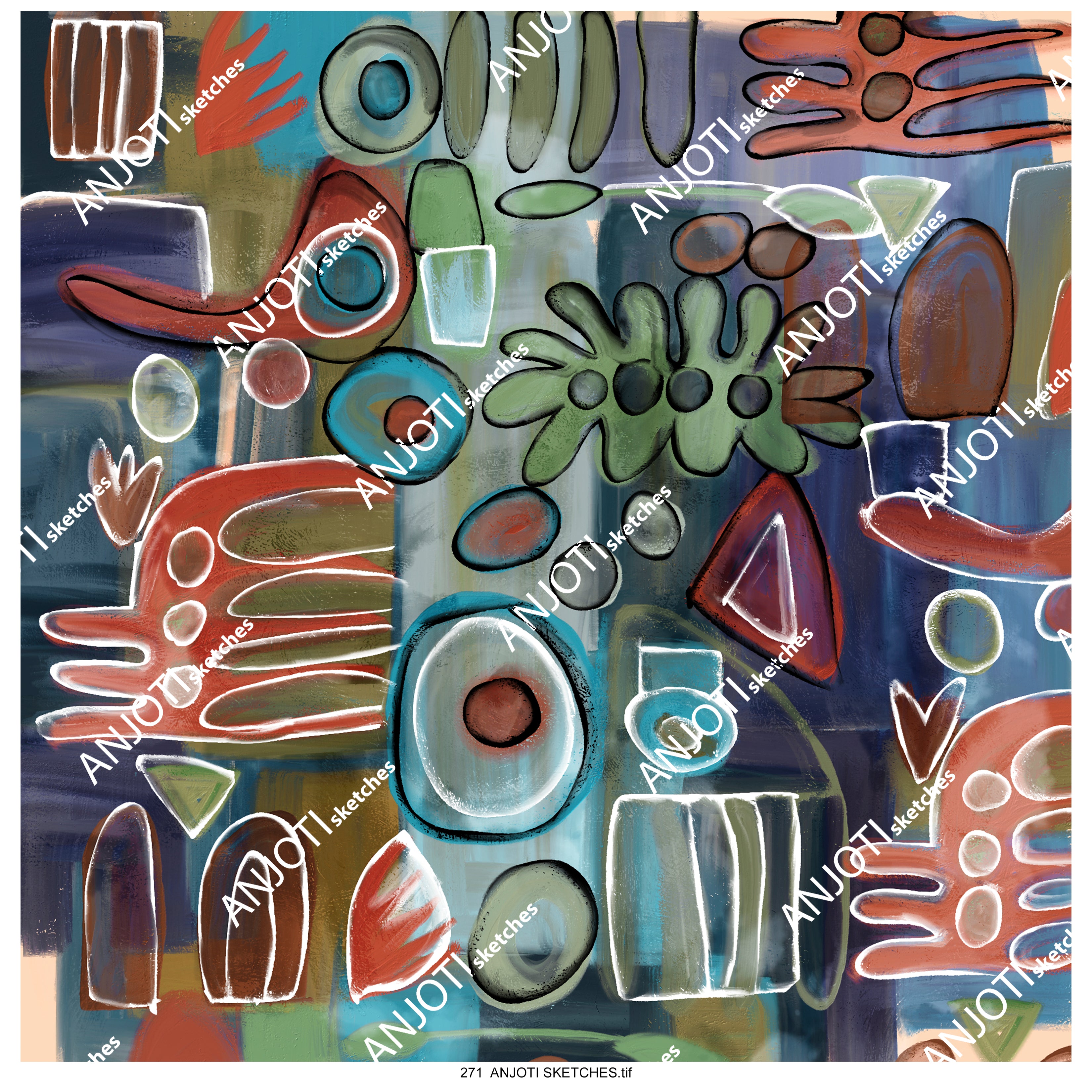 ANJOTI SKETCHES 271 Refresh Your Space with Floral and Geometric Abstract Wall Art in Multicolor