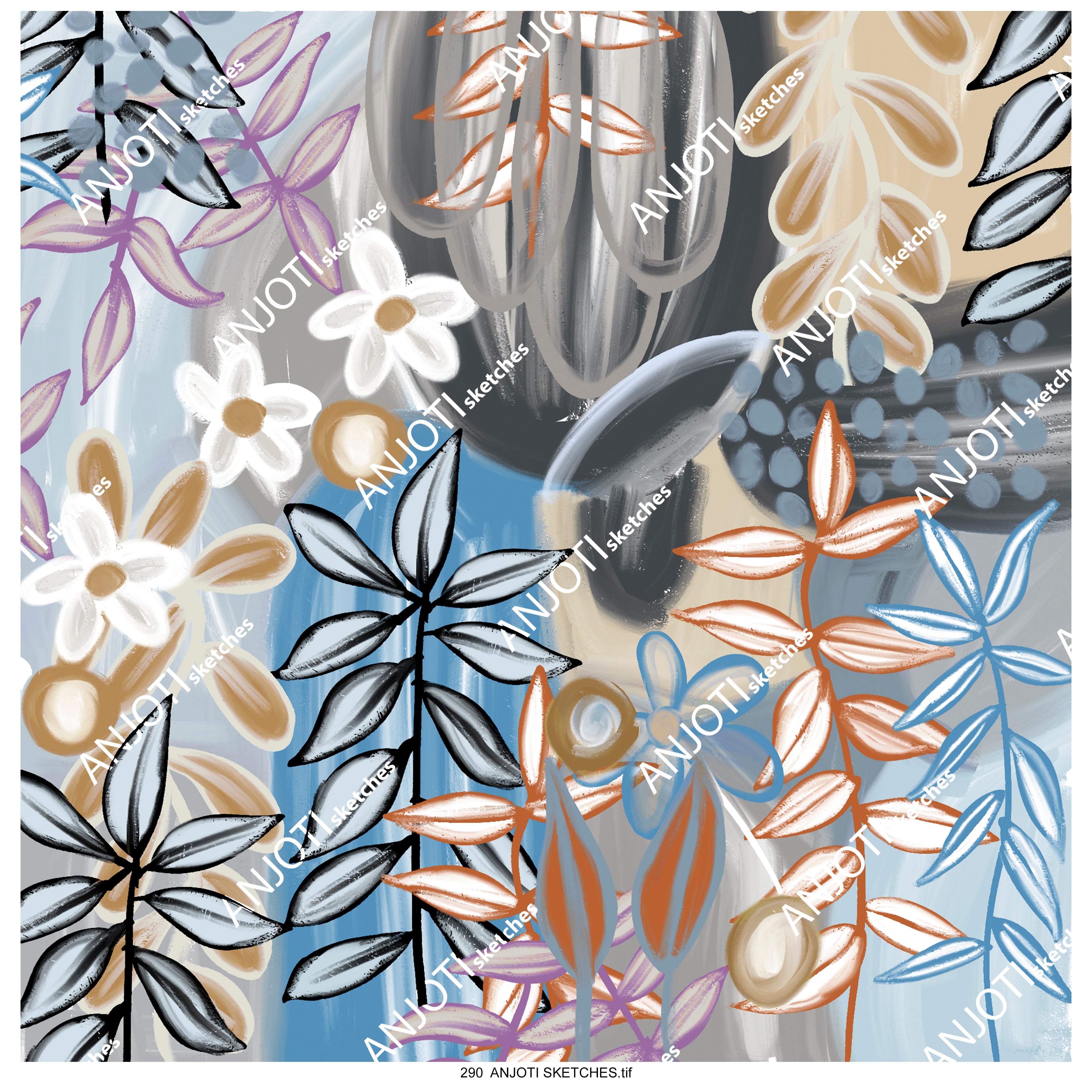 ANJOTI SKETCHES 290 Beautiful Floral Geometric Abstract Wall Art in Multicolor Textures