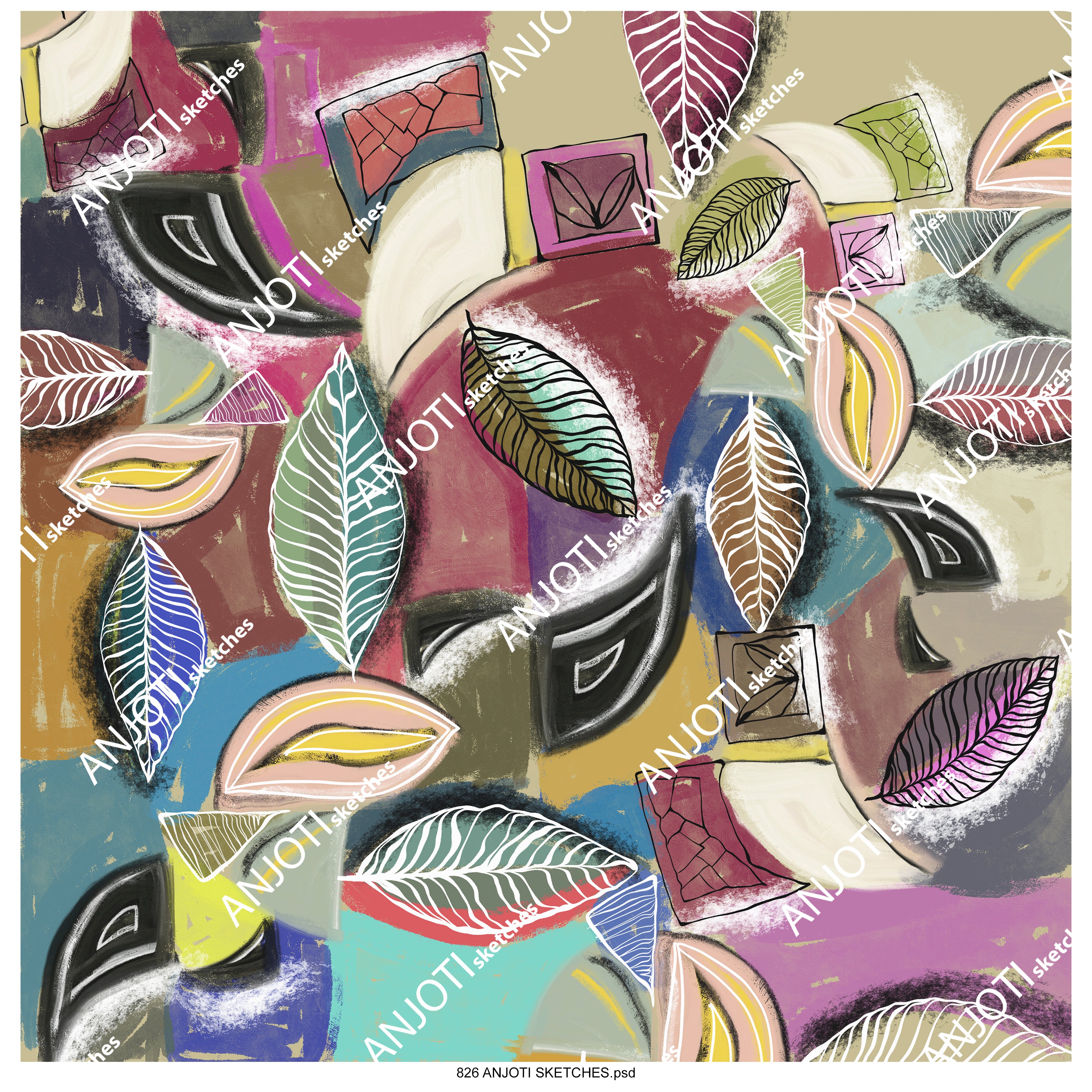 ANJOTI_SKETCHES_826_Abstract Wall Art with Texture Effect Backgrounds in Vibrant Multicolor Designs