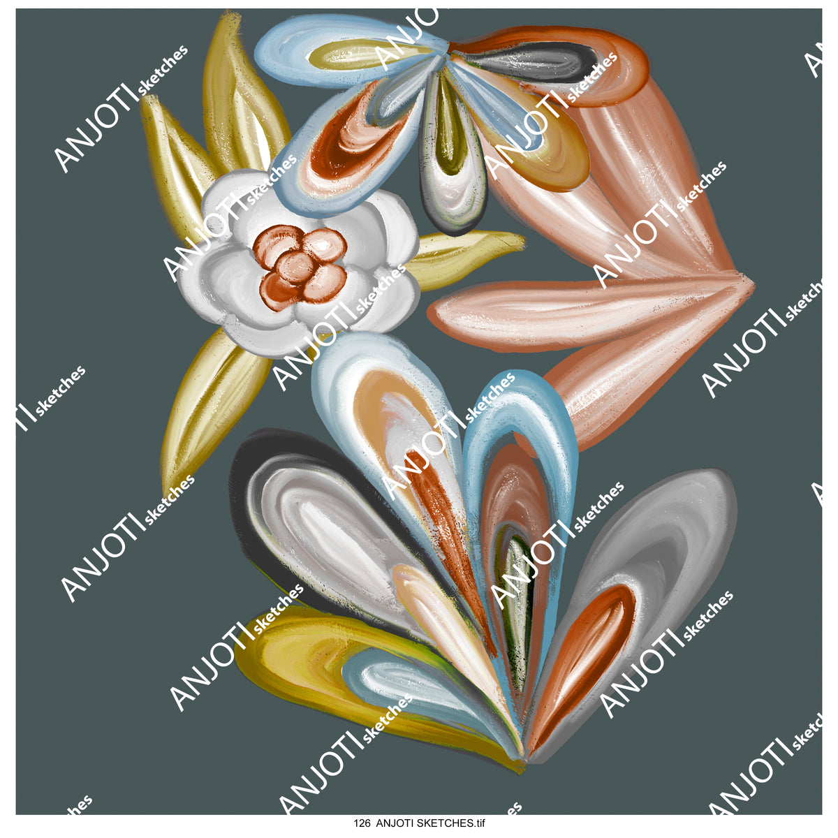 ANJOTI SKETCHES 126|Abstract Wall Art with Texture Effect Backgrounds in Vibrant Multicolor Designs