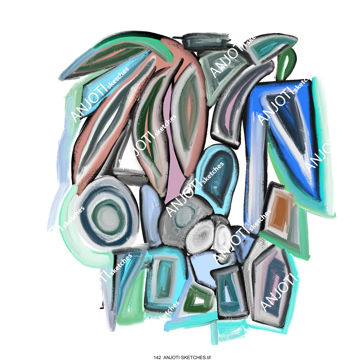 ANJOTI SKETCHES 142|Create a Bold Look with Multicolor Texture Effect Background Abstract Wall Art