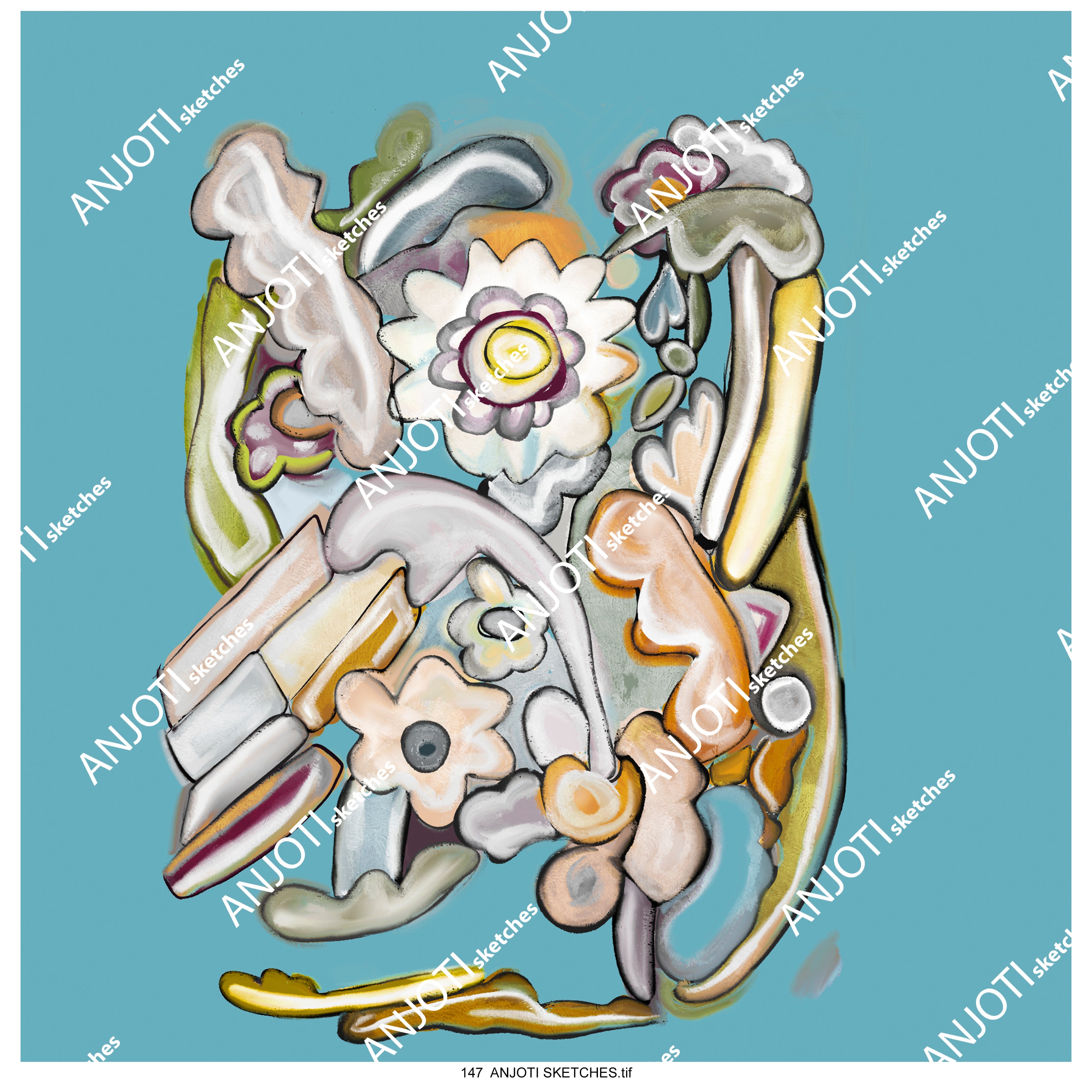 ANJOTI SKETCHES 147|Abstract Wall Art in Multicolor Texture Backgrounds for Stylish Home Decor