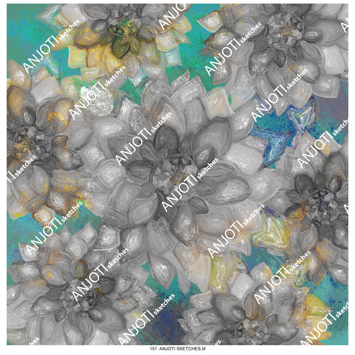 ANJOTI SKETCHES 151|Stunning Multicolor Abstract Wall Art with Floral and Geometric Texture Backgrounds