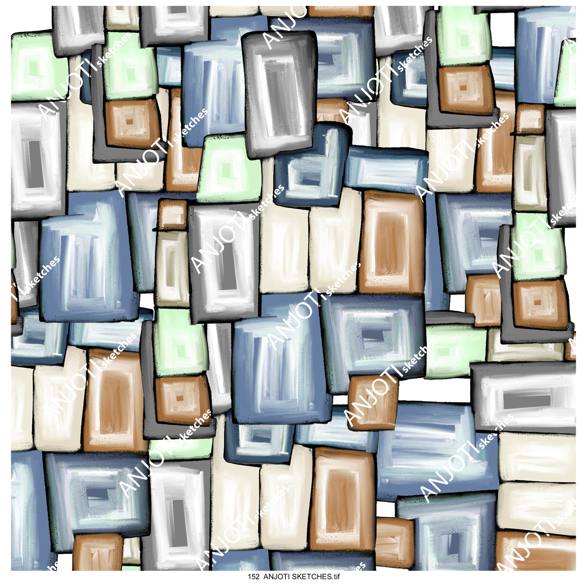 ANJOTI SKETCHES 152|Discover Unique Floral Abstract Wall Art with Multicolor Geometric Texture Backgrounds