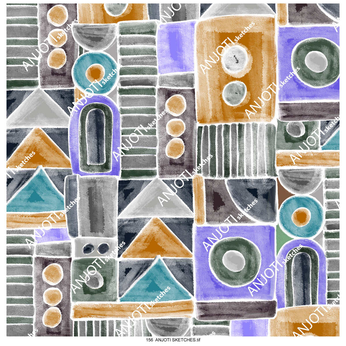 ANJOTI SKETCHES 156|Abstract Wall Art in Floral and Geometric Designs with Multicolor Texture Backgrounds