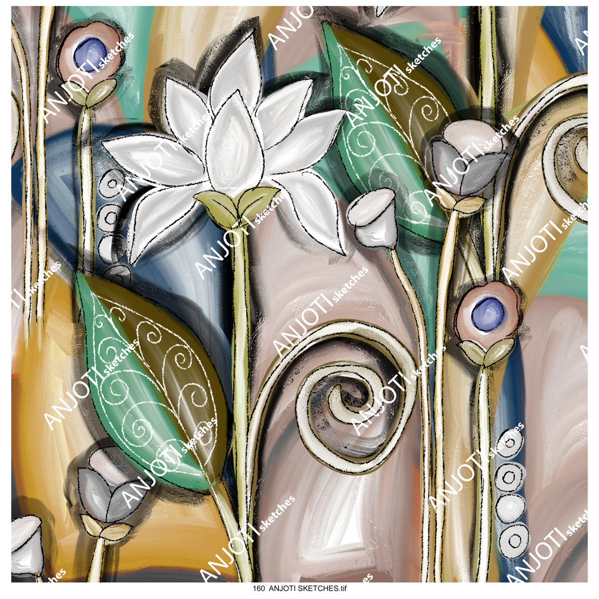 ANJOTI SKETCHES 160|Elevate Your Decor with Floral Geometric Abstract Wall Art and Texture Backgrounds