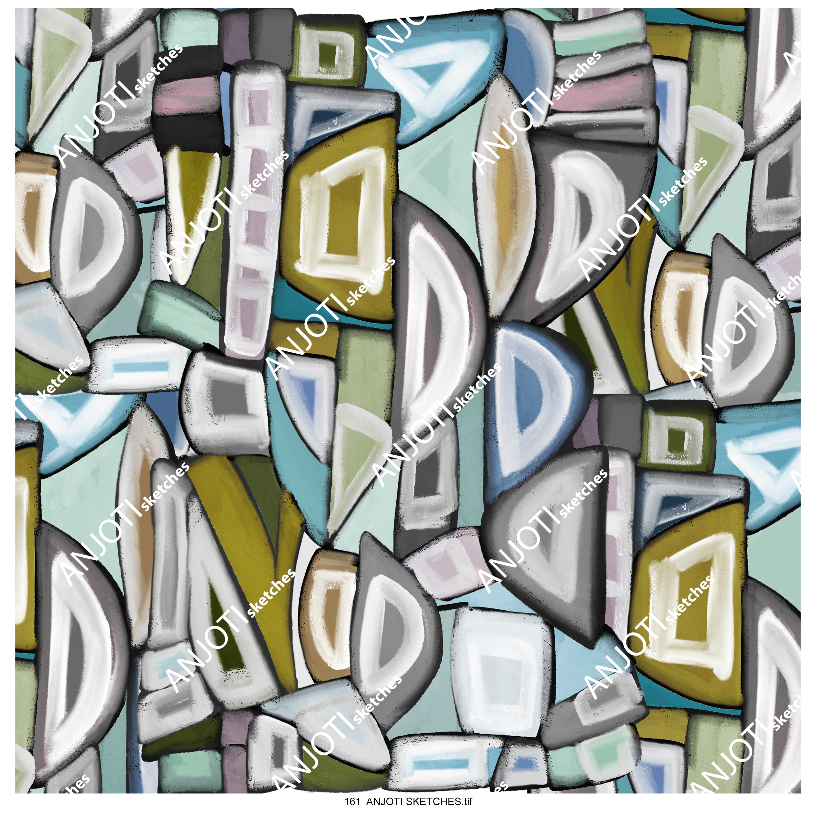 ANJOTI SKETCHES 161|Bold Multicolor Texture Effects in Floral and Geometric Abstract Wall Art Designs