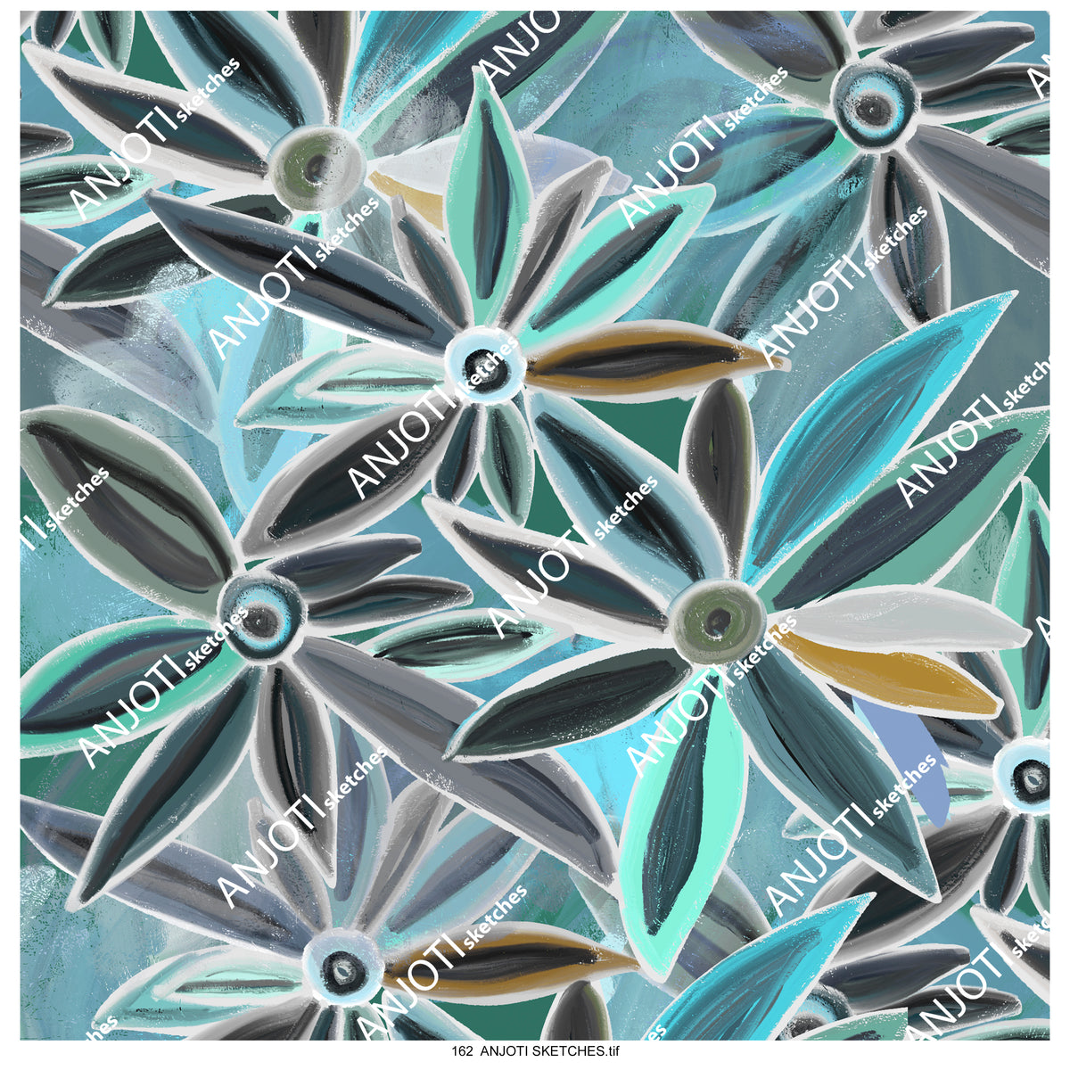 ANJOTI SKETCHES 162|Multicolor Floral Geometric Abstract Wall Art for a Unique Texture Background