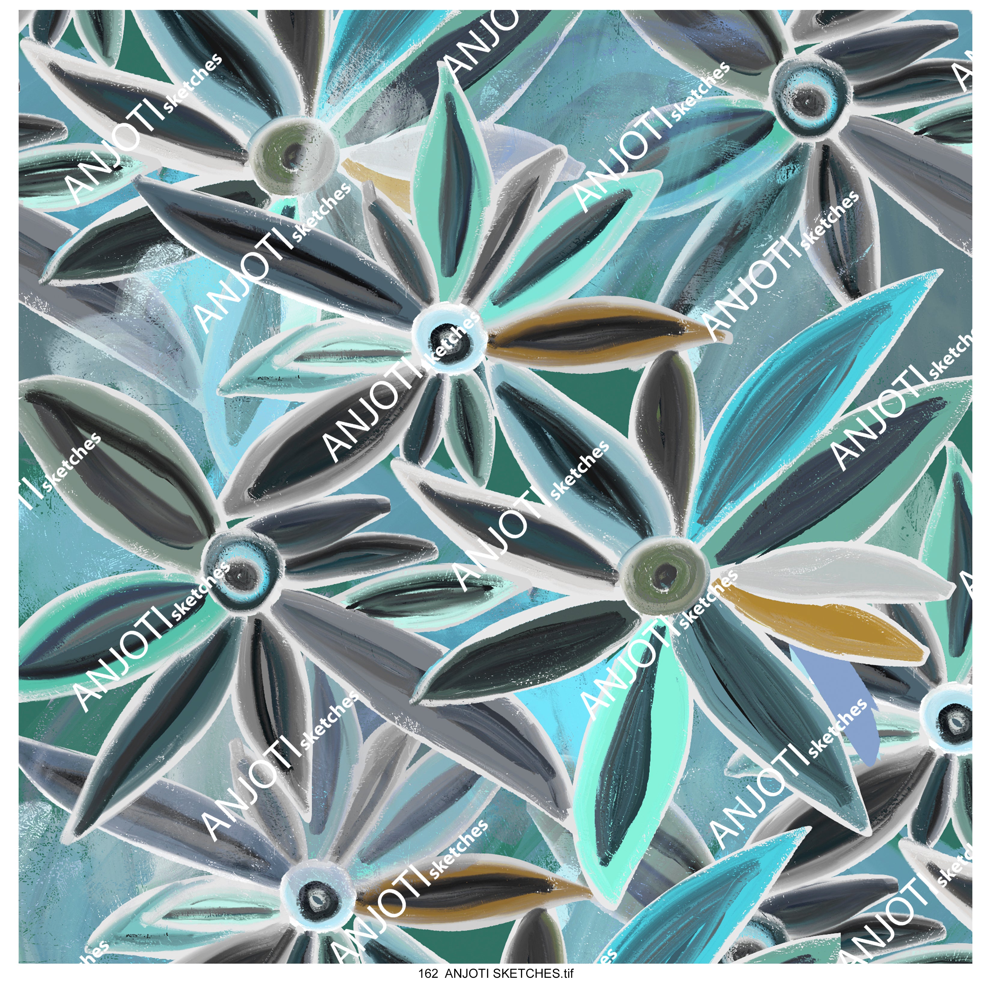 ANJOTI SKETCHES 162|Multicolor Floral Geometric Abstract Wall Art for a Unique Texture Background