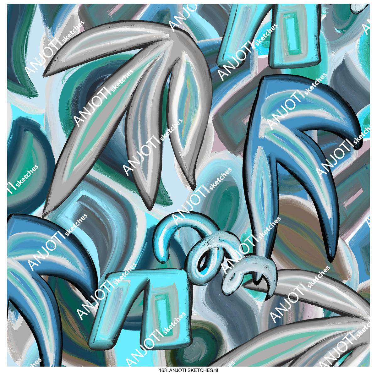 ANJOTI SKETCHES 163|Modern Abstract Wall Art with Floral and Geometric Multicolor Texture Backgrounds