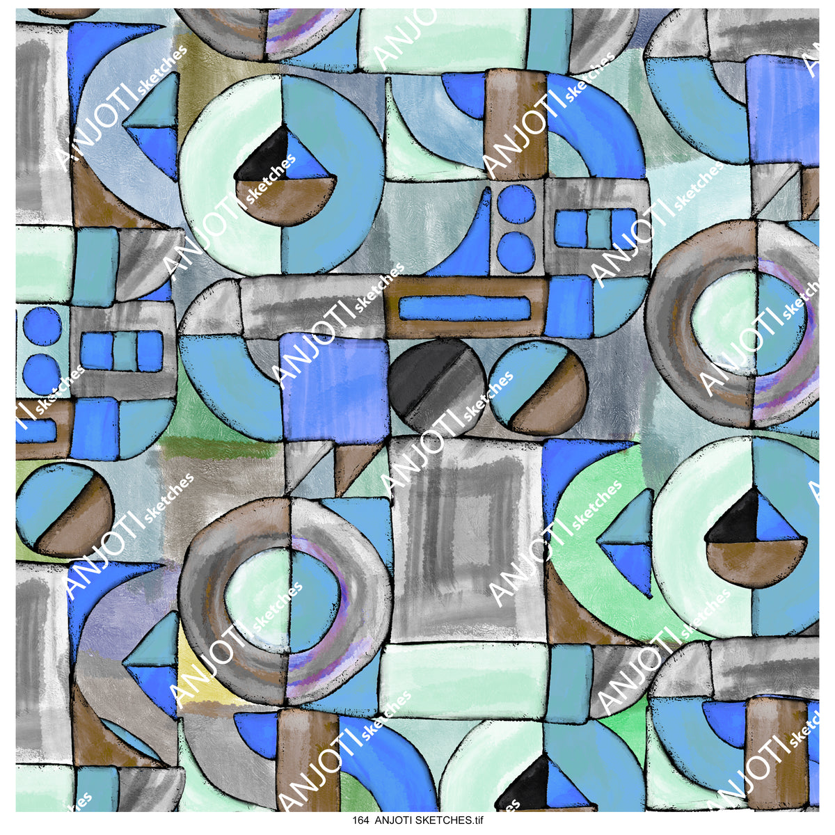 ANJOTI SKETCHES 164|Vibrant Floral Geometric Abstract Wall Art with Unique Texture Background Effects