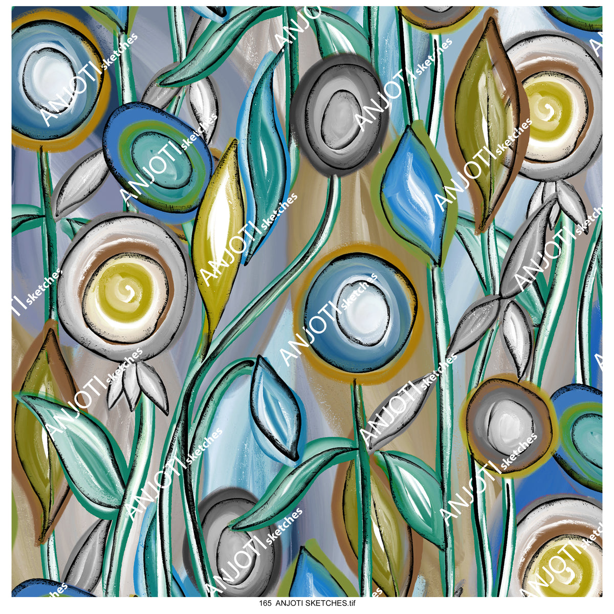 ANJOTI SKETCHES 165|Abstract Wall Art with Floral Geometric Multicolor Texture Backgrounds for Home