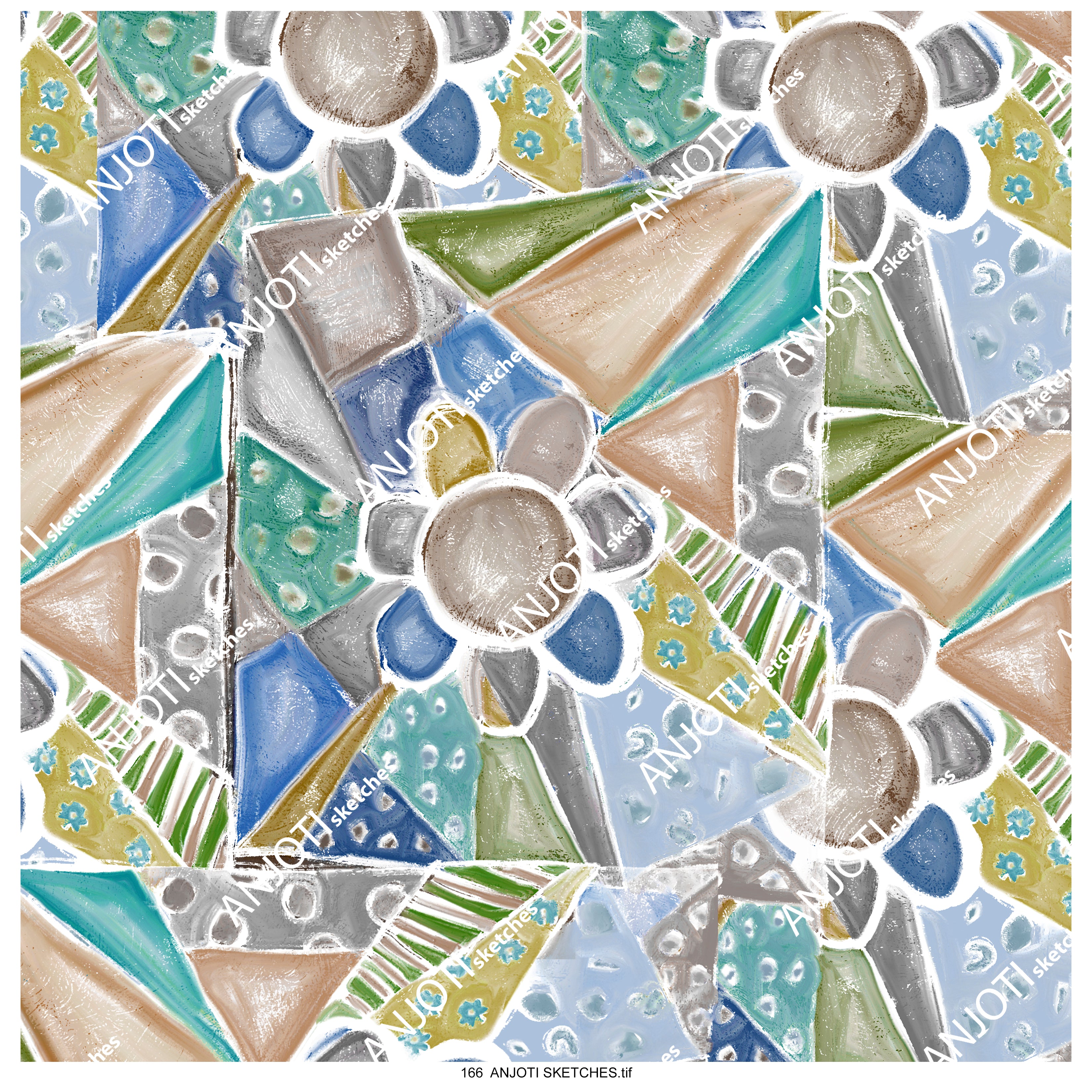 ANJOTI SKETCHES 166|Discover Floral Geometric Abstract Wall Art with Stunning Multicolor Textures