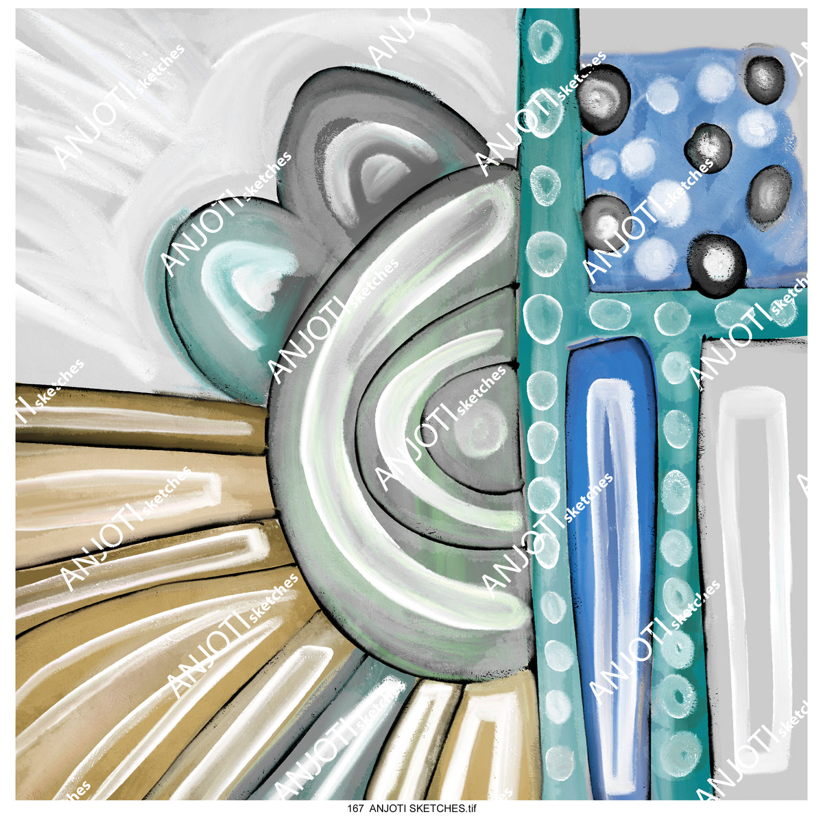 ANJOTI SKETCHES 167|Multicolor Texture Background Abstract Wall Art with Floral and Geometric Designs