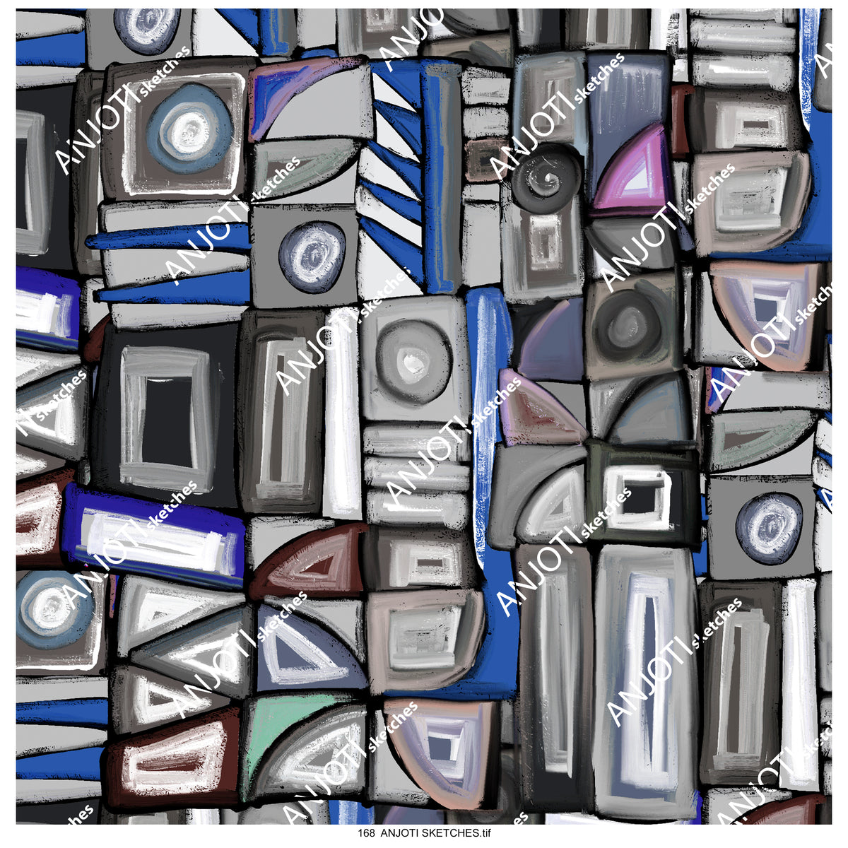 ANJOTI SKETCHES 168|Unique Floral and Geometric Abstract Wall Art with Bold Texture Backgrounds