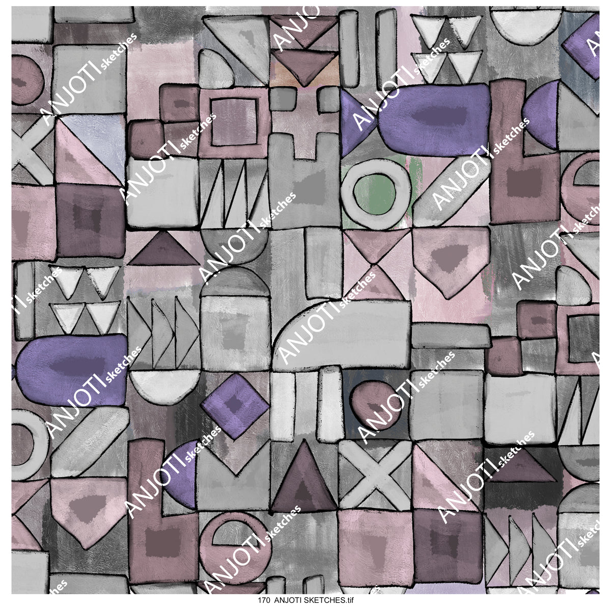 ANJOTI SKETCHES 170|Floral and Geometric Abstract Wall Art with Textured Multicolor Backgrounds