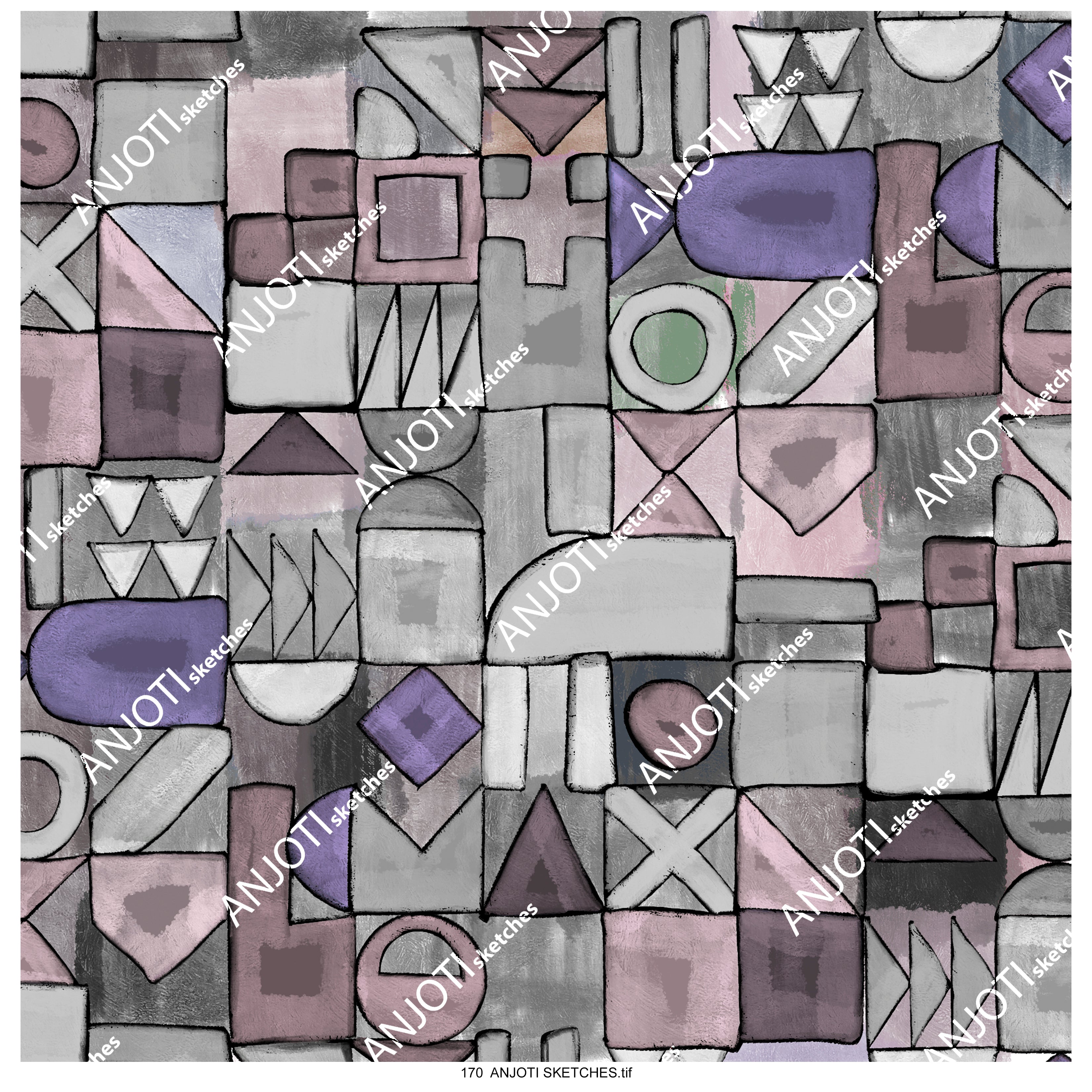 ANJOTI SKETCHES 170|Floral and Geometric Abstract Wall Art with Textured Multicolor Backgrounds