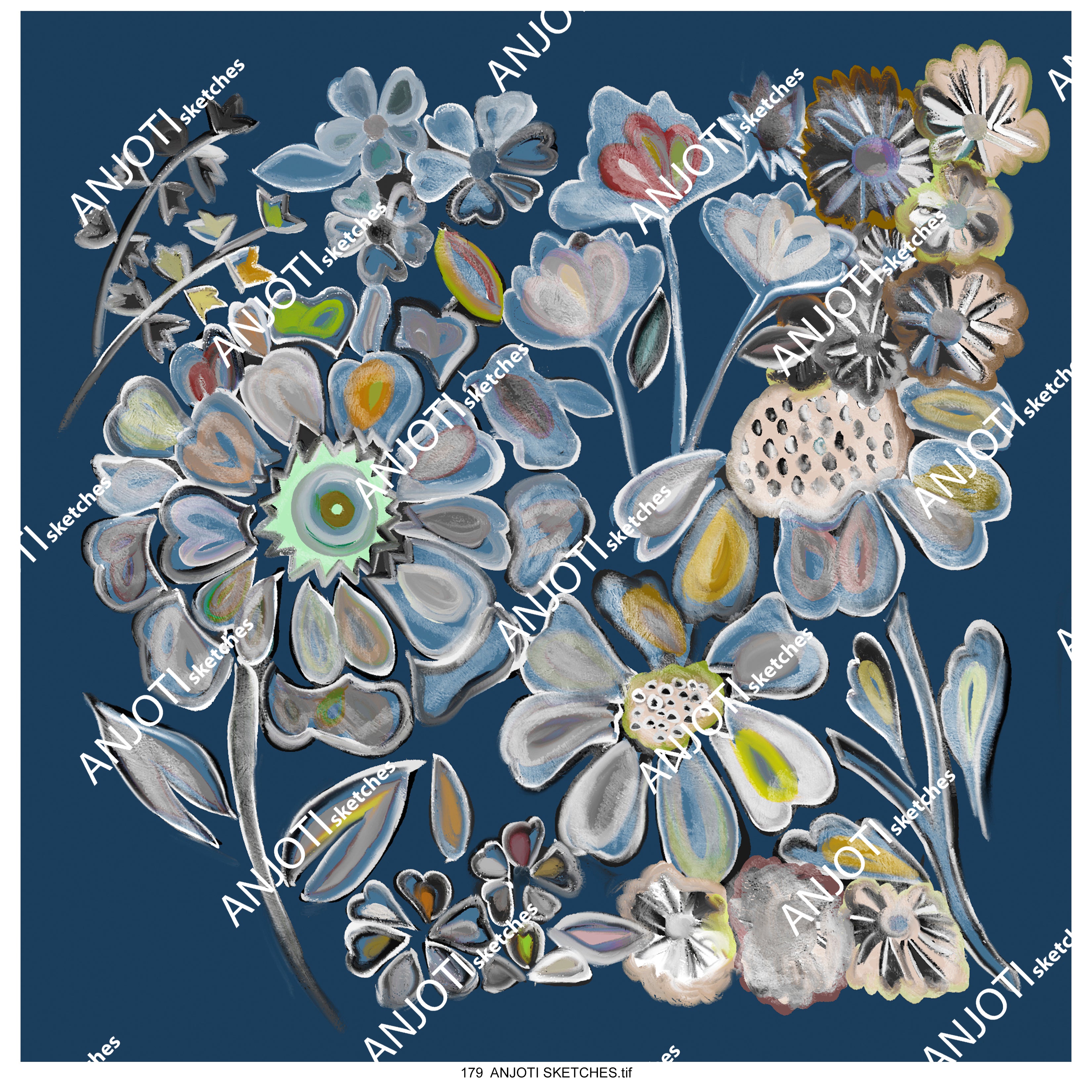 ANJOTI SKETCHES 179|Abstract Wall Art with Multicolor Floral Geometric Textures for Every Room