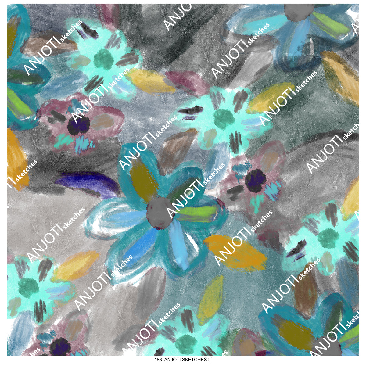 ANJOTI SKETCHES 183|Elevate Any Room with Floral Geometric Multicolor Abstract Wall Art