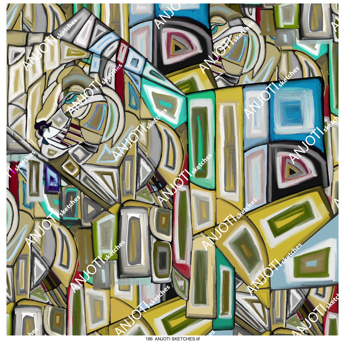 ANJOTI SKETCHES 186|Abstract Wall Art in Multicolor Floral Geometric Texture Background Effects