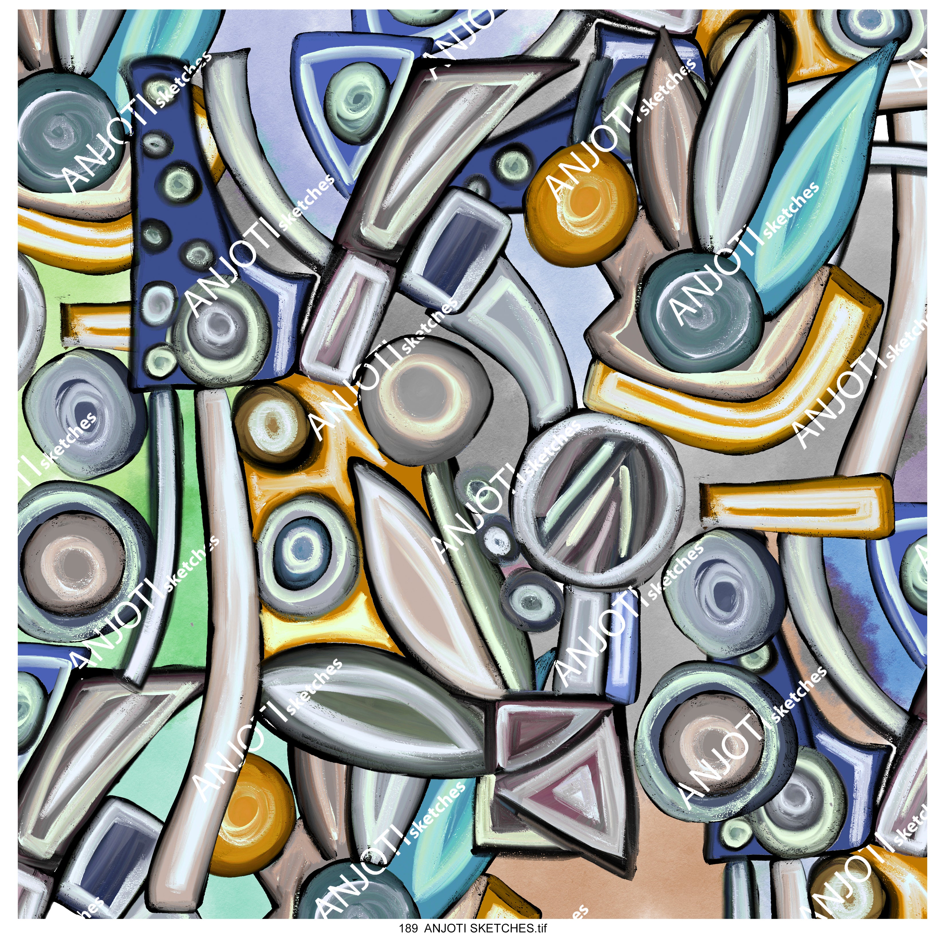 ANJOTI SKETCHES 189|Add Multicolor Texture Backgrounds to Floral Geometric Abstract Wall Art