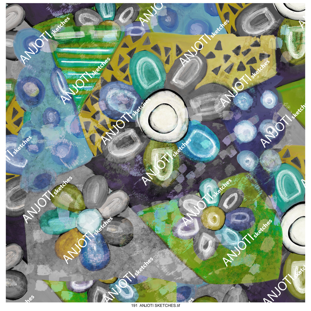 ANJOTI SKETCHES 191|Multicolor Floral Geometric Texture Backgrounds in Abstract Wall Art
