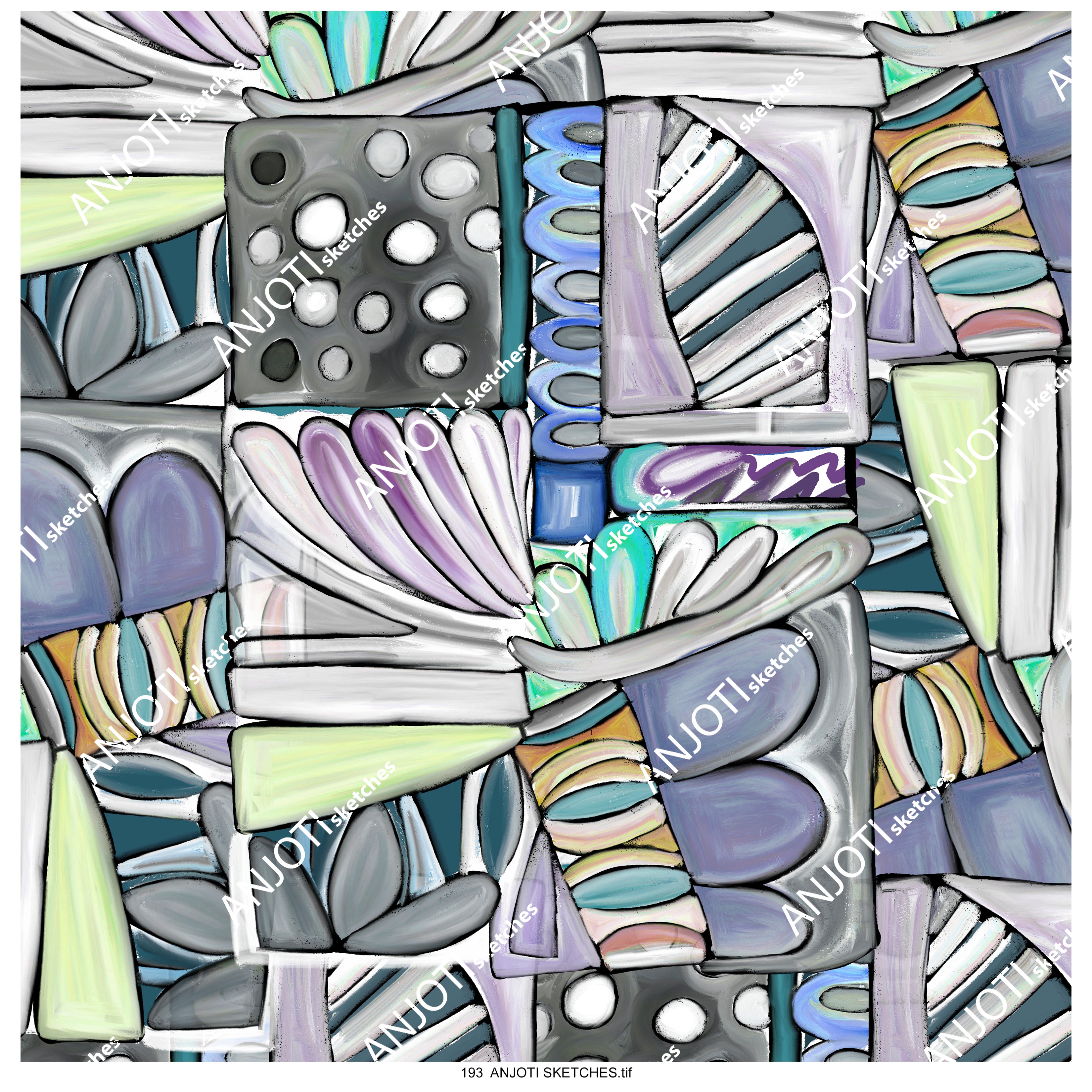 ANJOTI SKETCHES 193|Create Unique Spaces with Floral Geometric Abstract Wall Art in Multicolor