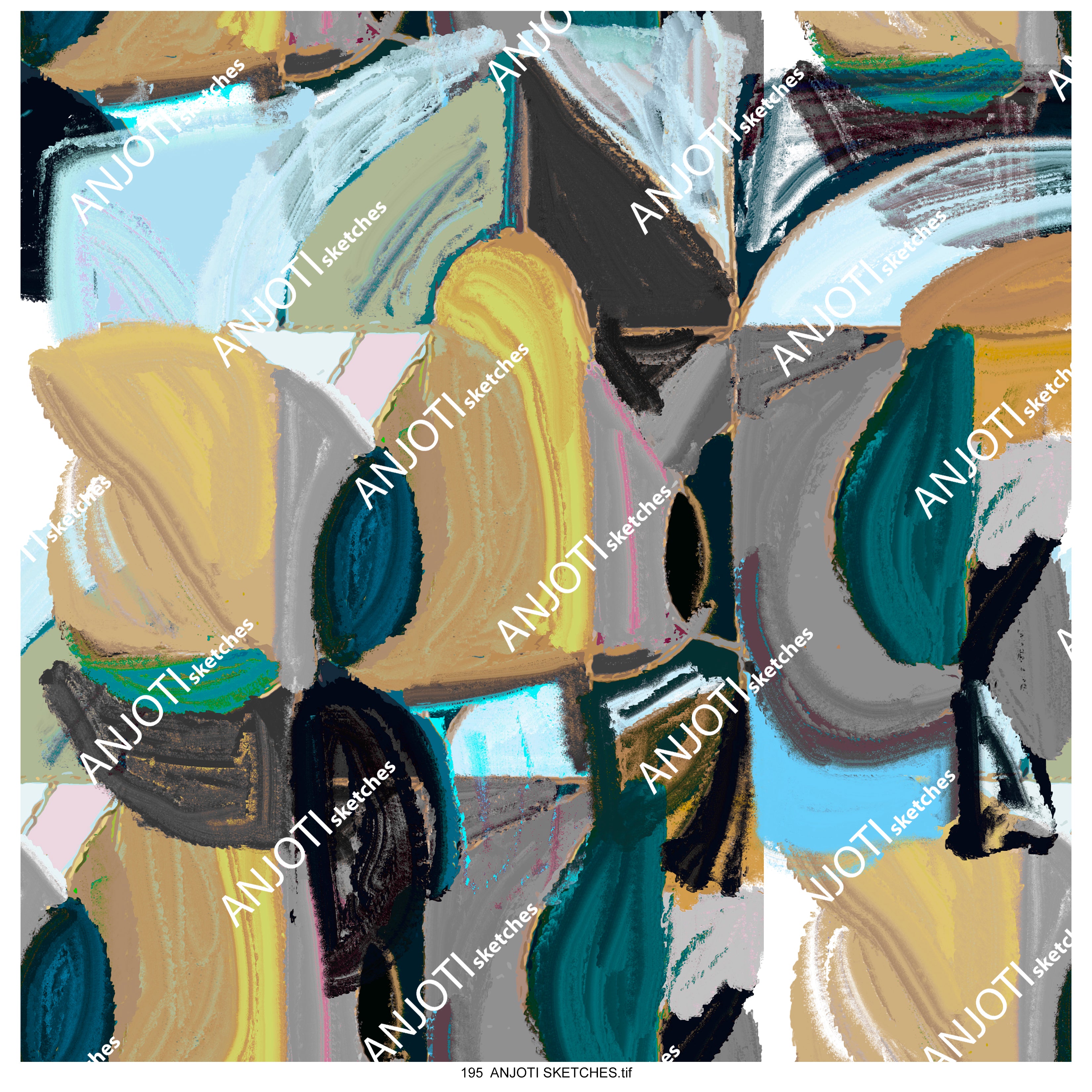 ANJOTI SKETCHES 195|Floral and Geometric Abstract Wall Art with Modern Multicolor Textures