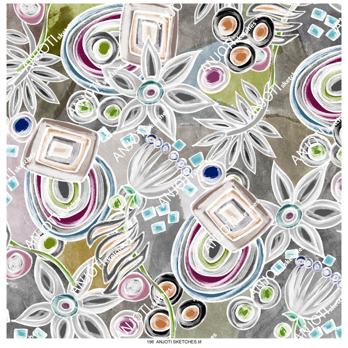 ANJOTI SKETCHES 196|Bold Floral Geometric Abstract Wall Art with Stunning Multicolor Textures