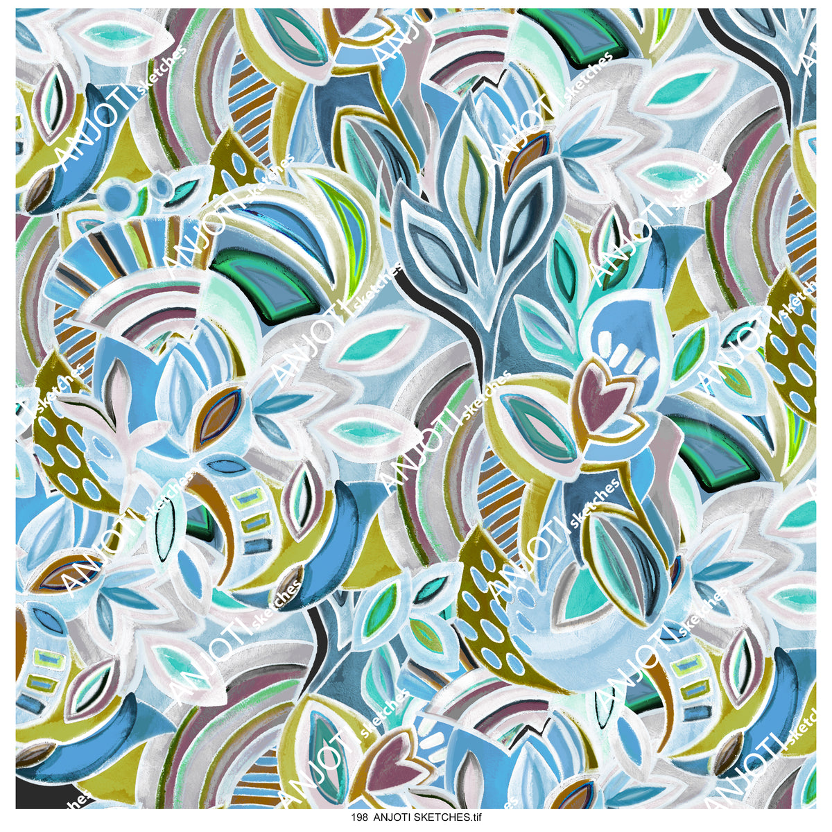 ANJOTI SKETCHES 198|Multicolor Texture Background Abstract Wall Art in Floral Geometric Designs