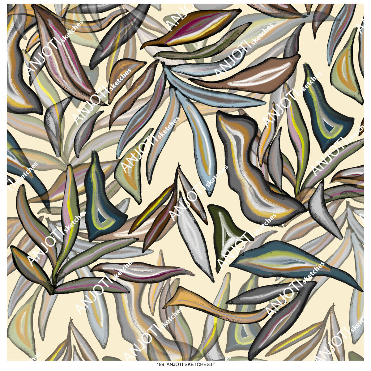 ANJOTI SKETCHES 199|Enhance Your Space with Floral Geometric Abstract Wall Art and Texture Effects