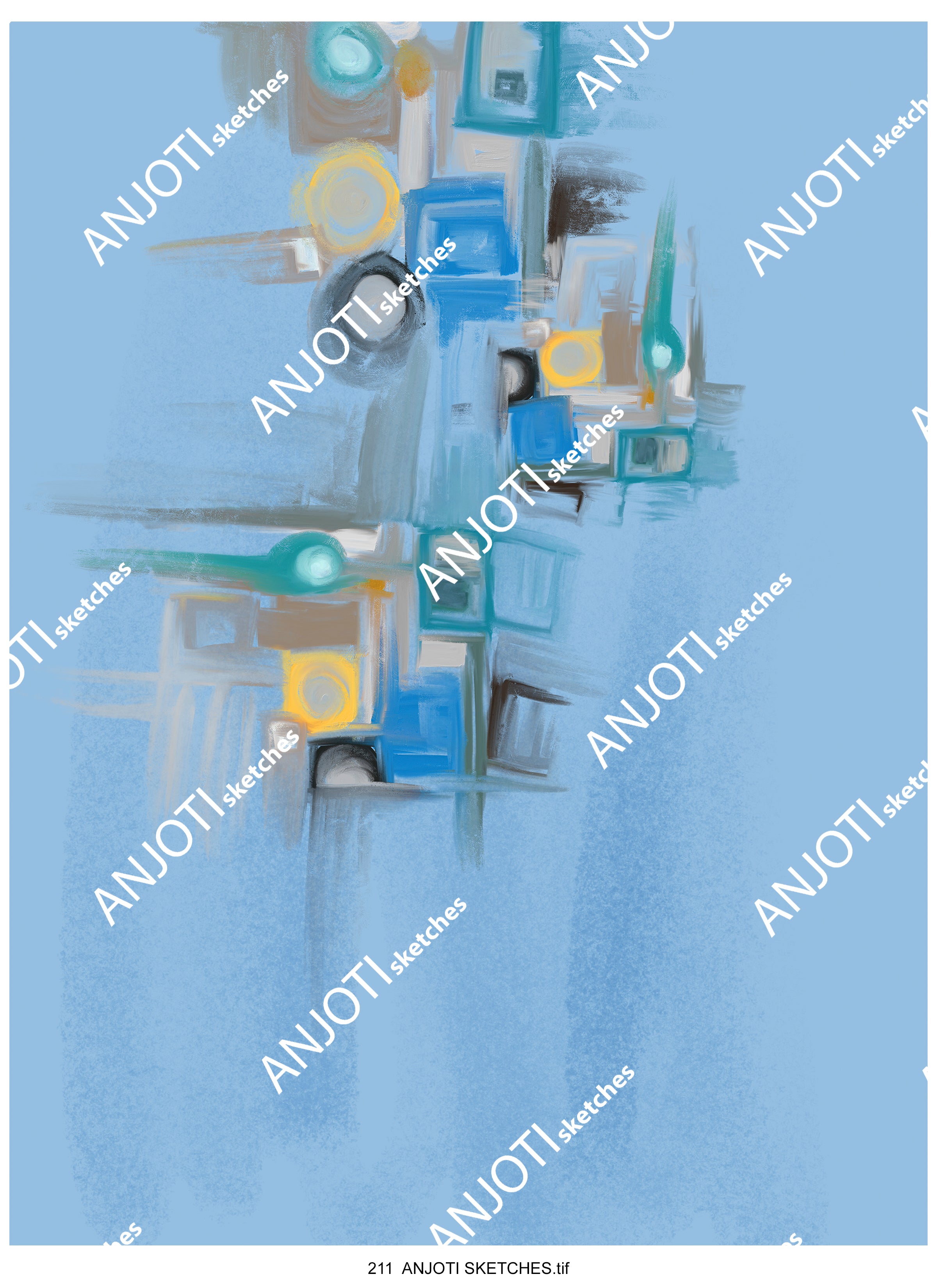 ANJOTI SKETCHES 211|Unique Abstract Wall Art in Vibrant Multicolor Texture Effect Background Designs