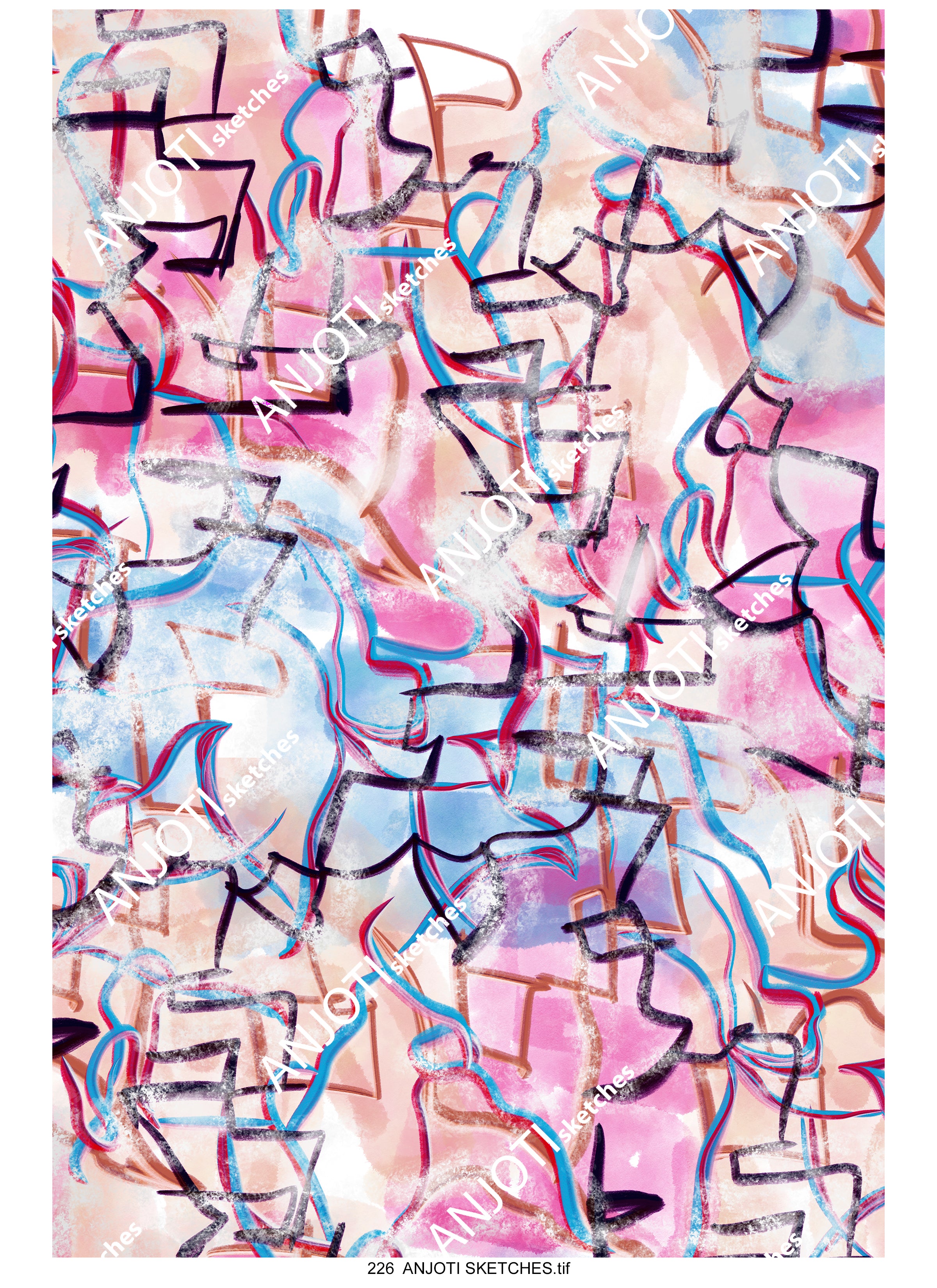 ANJOTI SKETCHES 226|Abstract Wall Art with Texture Effect Backgrounds in Vibrant Multicolor Designs