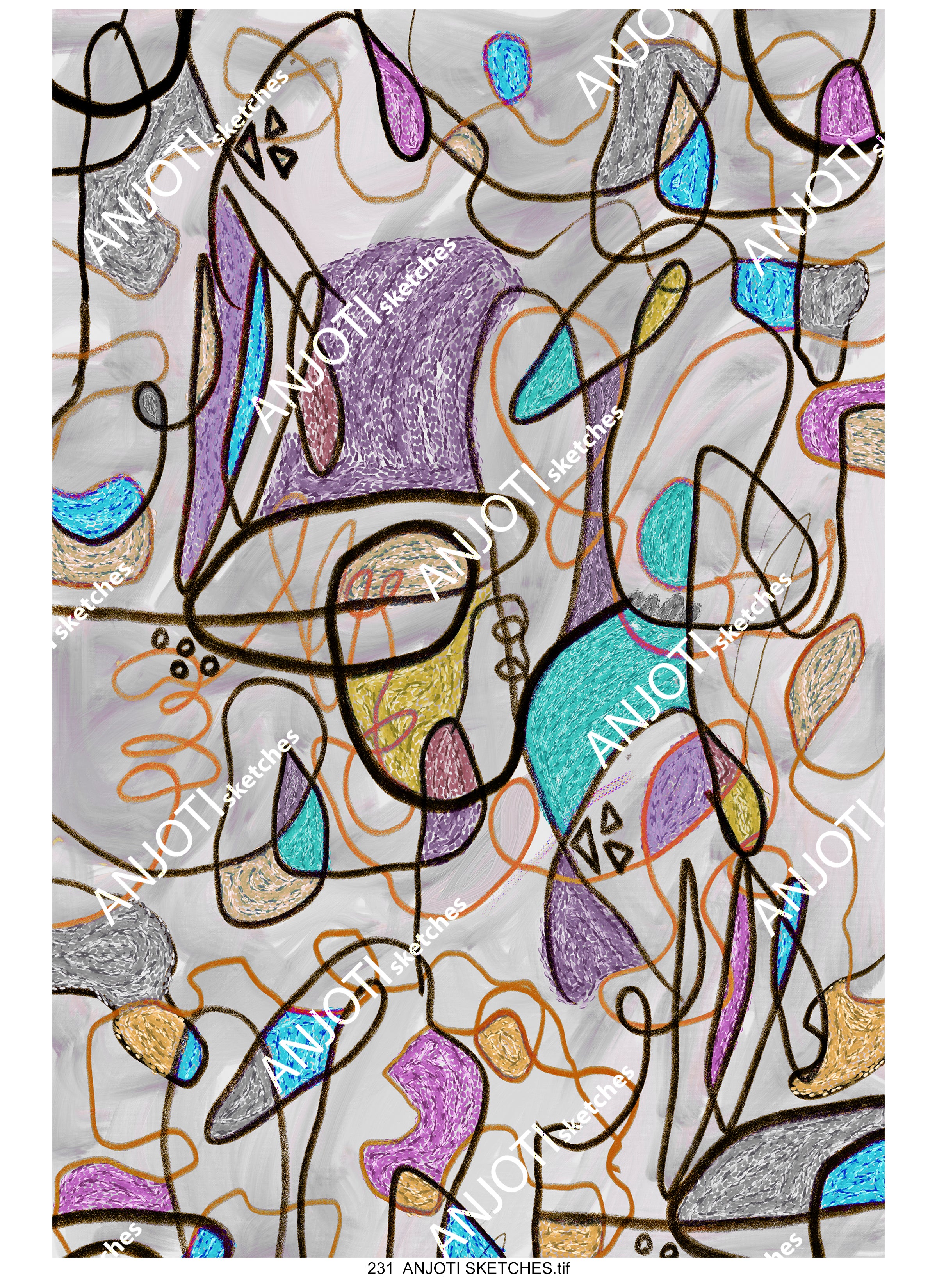 ANJOTI SKETCHES 231|Multicolor Abstract Wall Art with Textured Backgrounds for a Bold Look