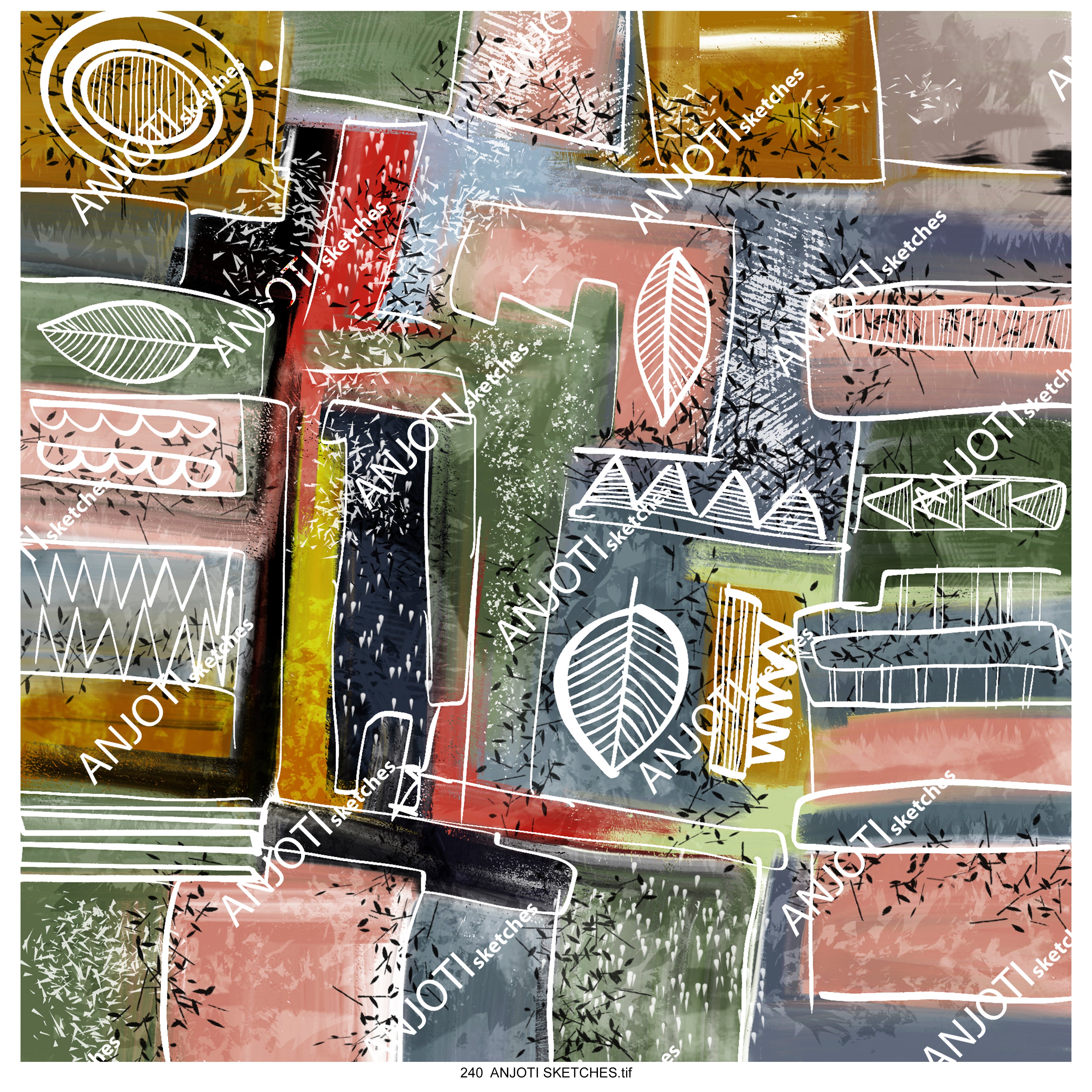ANJOTI SKETCHES 240|Vibrant Abstract Wall Art with Multicolor Texture Effect Backgrounds for Interiors