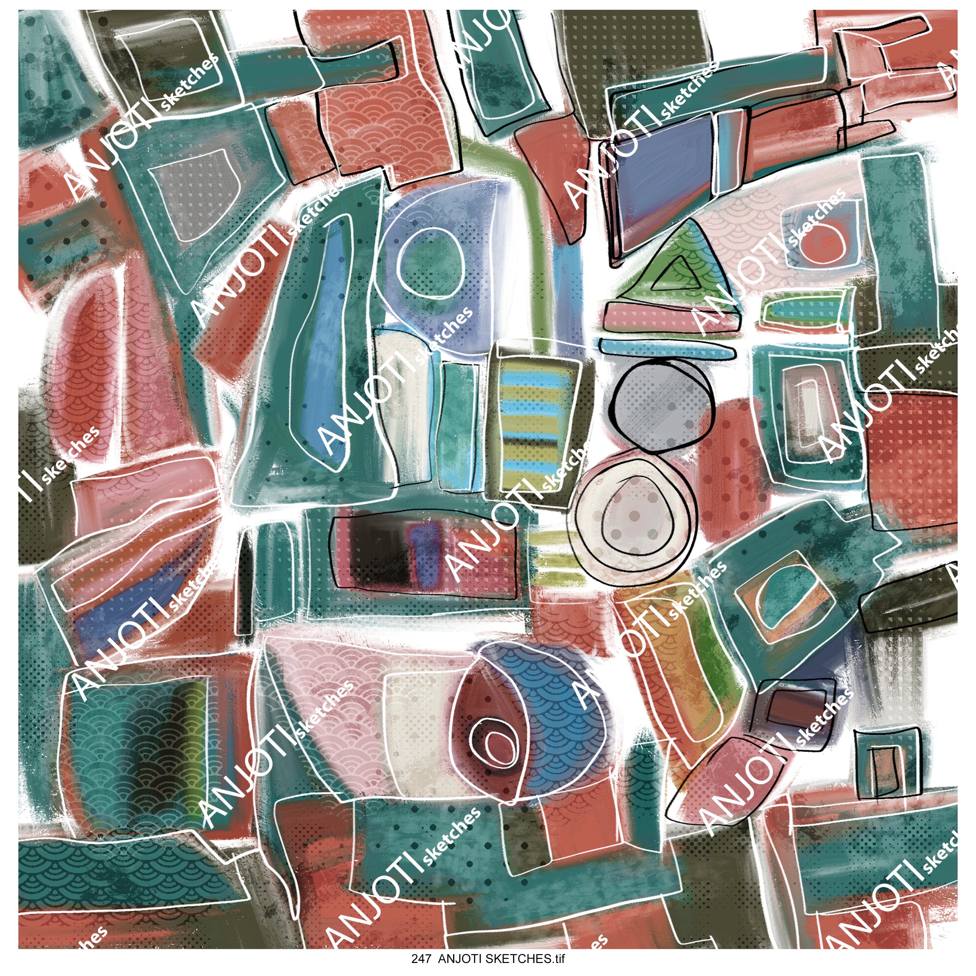 ANJOTI SKETCHES 247|Abstract Wall Art in Multicolor Texture Backgrounds for Stylish Home Decor