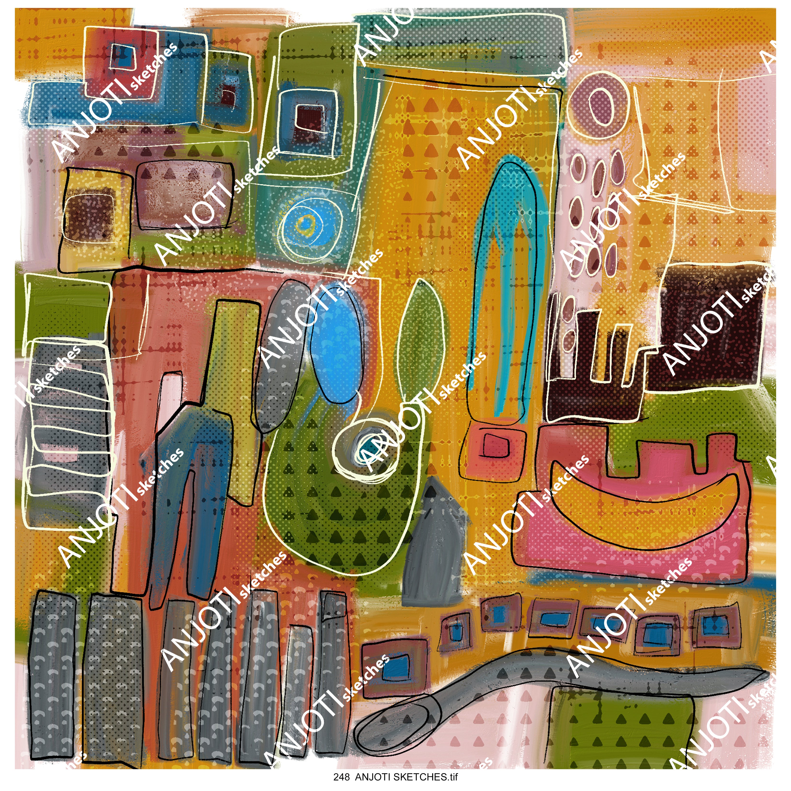 ANJOTI SKETCHES 248|Multicolor Texture Effect Abstract Wall Art Ideas for Every Room Decor