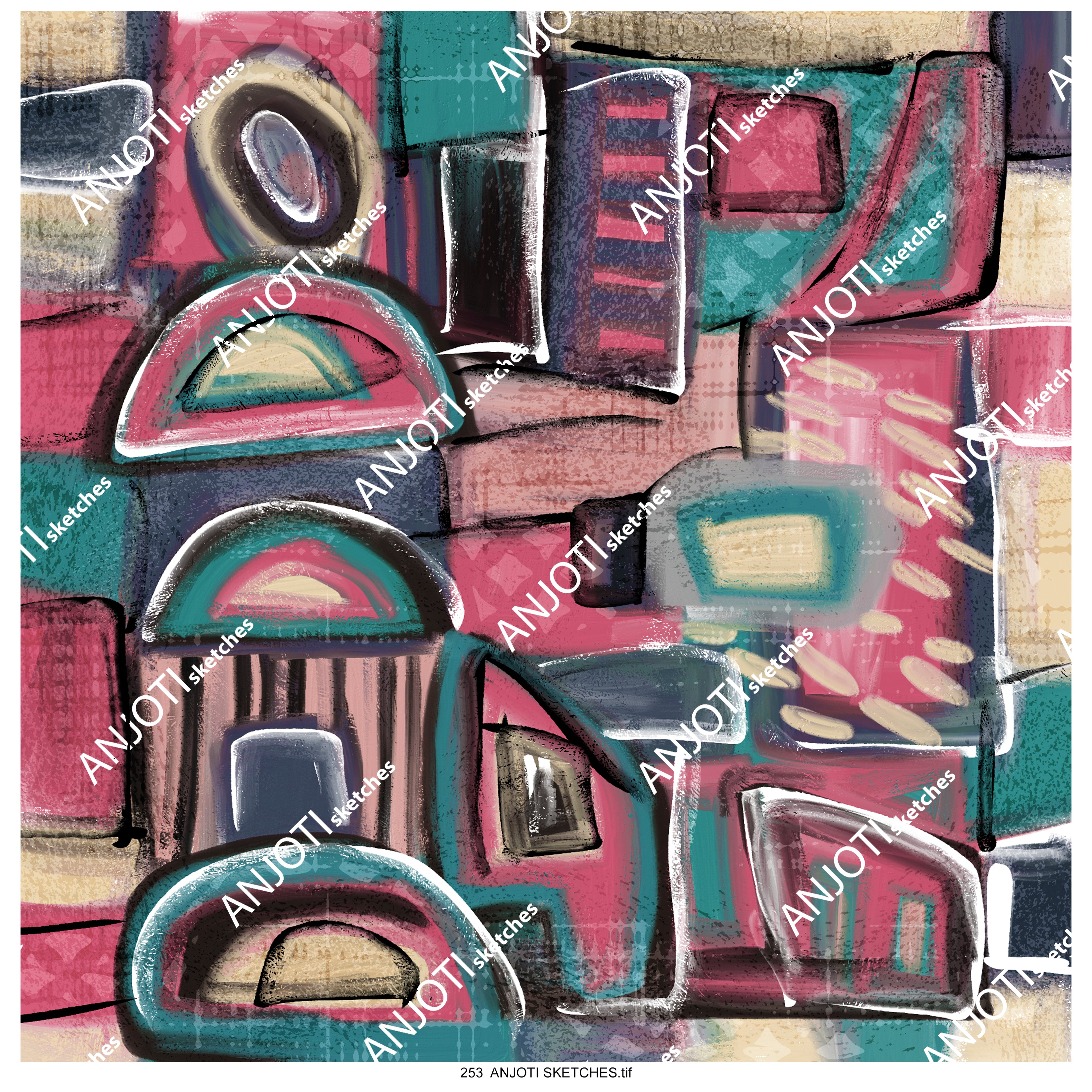 ANJOTI SKETCHES 253 Brighten Your Walls with Floral and Geometric Abstract Wall Art in Multicolor Textures