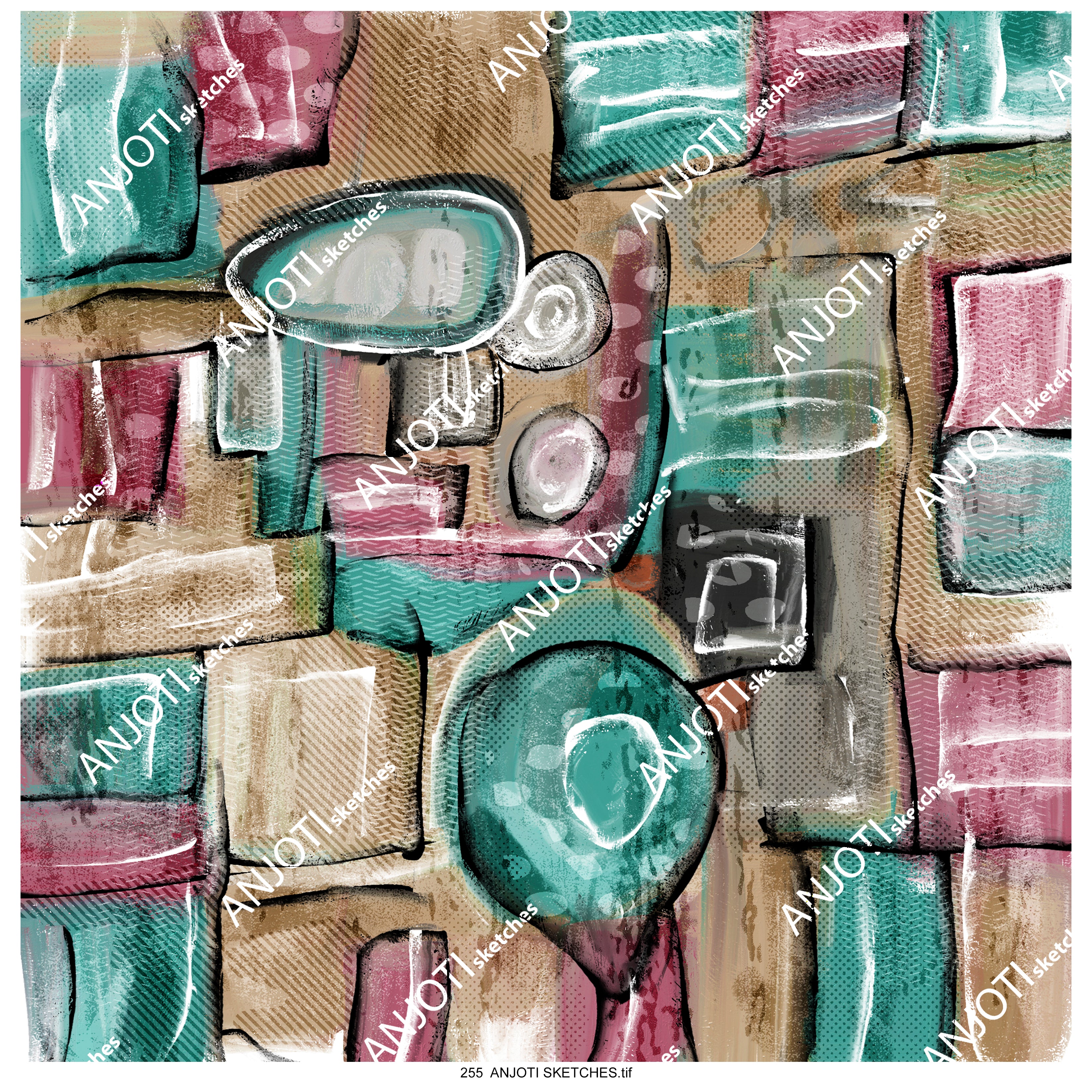 ANJOTI SKETCHES 255 Enhance Your Decor with Multicolor Floral and Geometric Abstract Wall Art