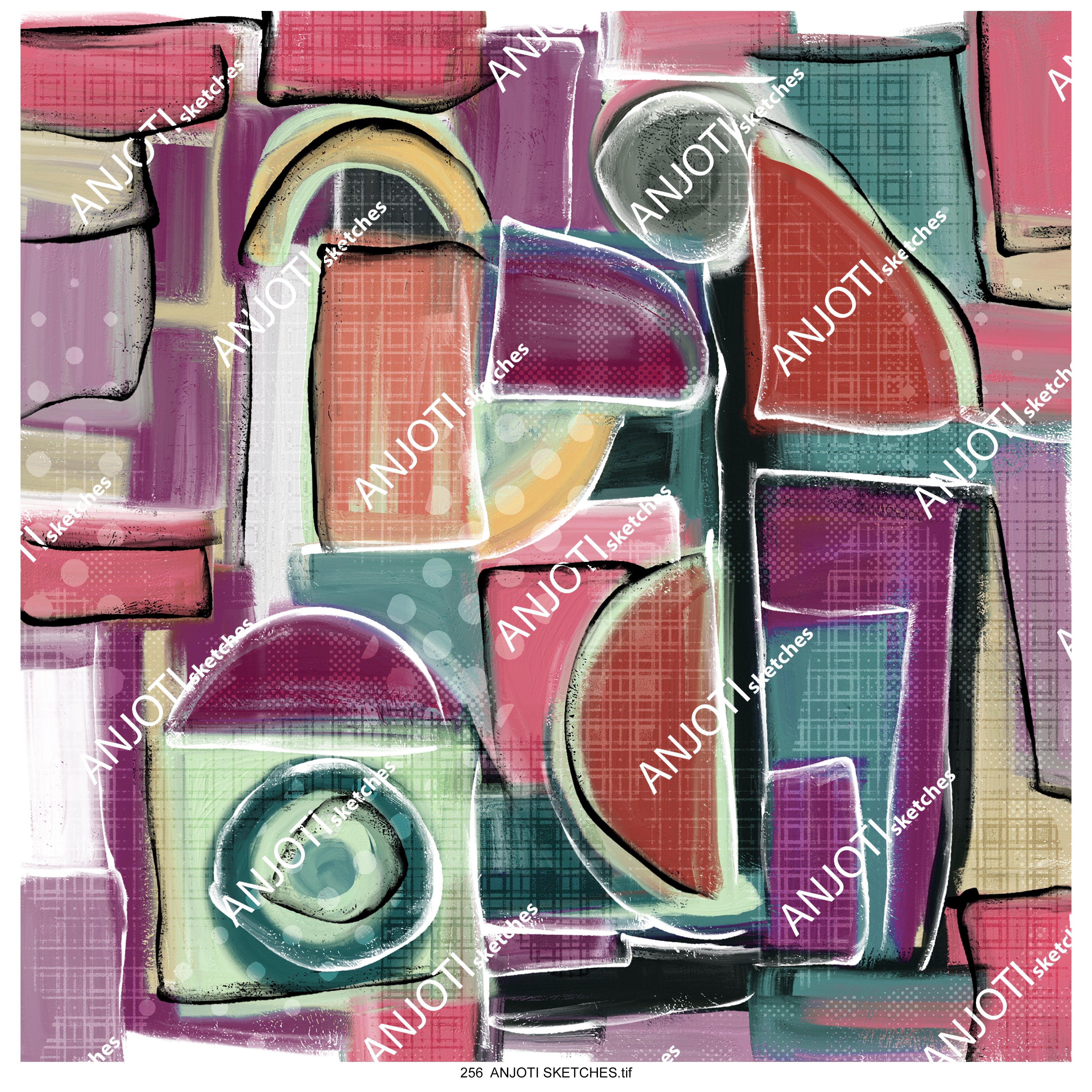 ANJOTI SKETCHES 256 Abstract Wall Art in Floral and Geometric Designs with Multicolor Texture Backgrounds