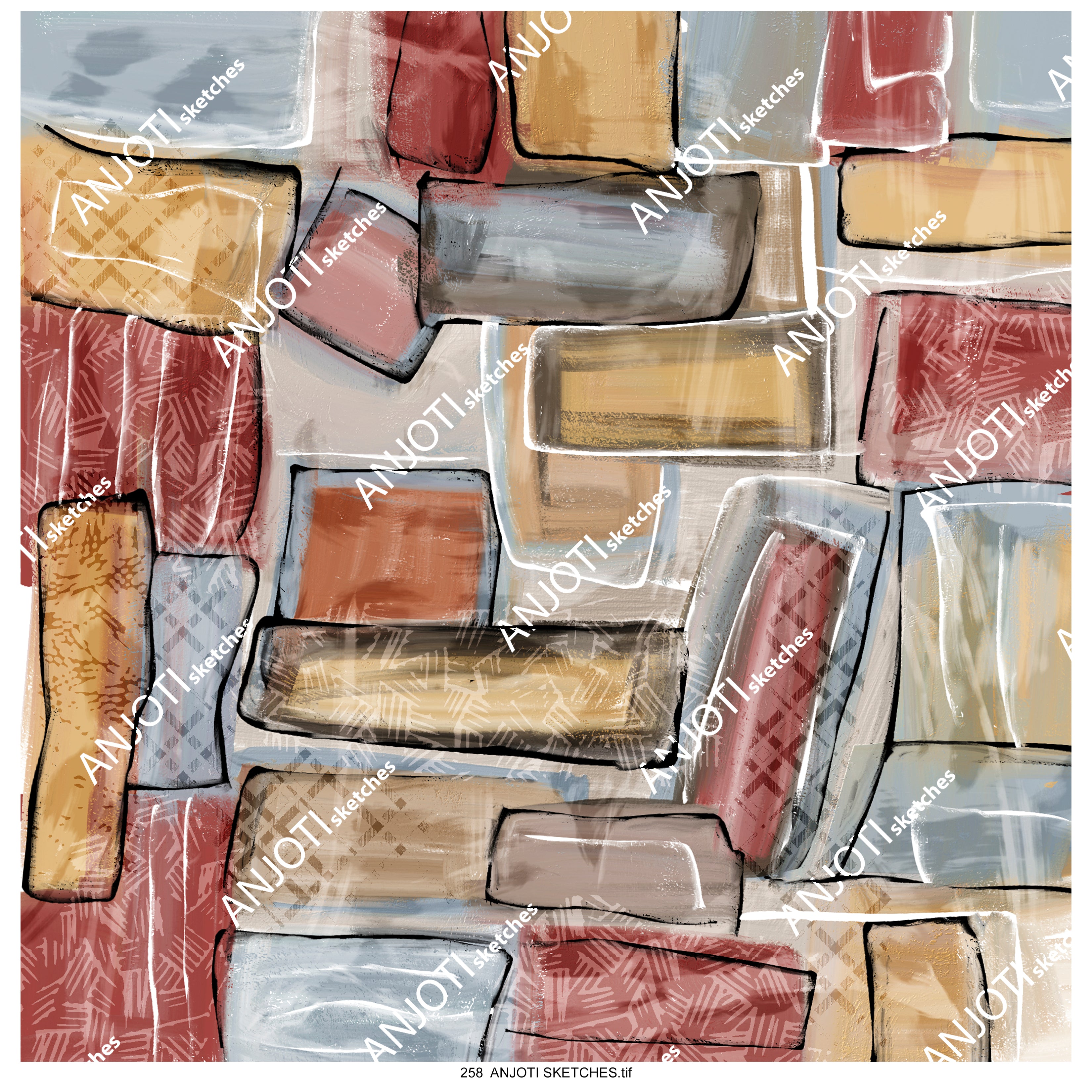 ANJOTI SKETCHES 258 Add a Modern Touch with Floral and Geometric Abstract Wall Art in Multicolor Textures