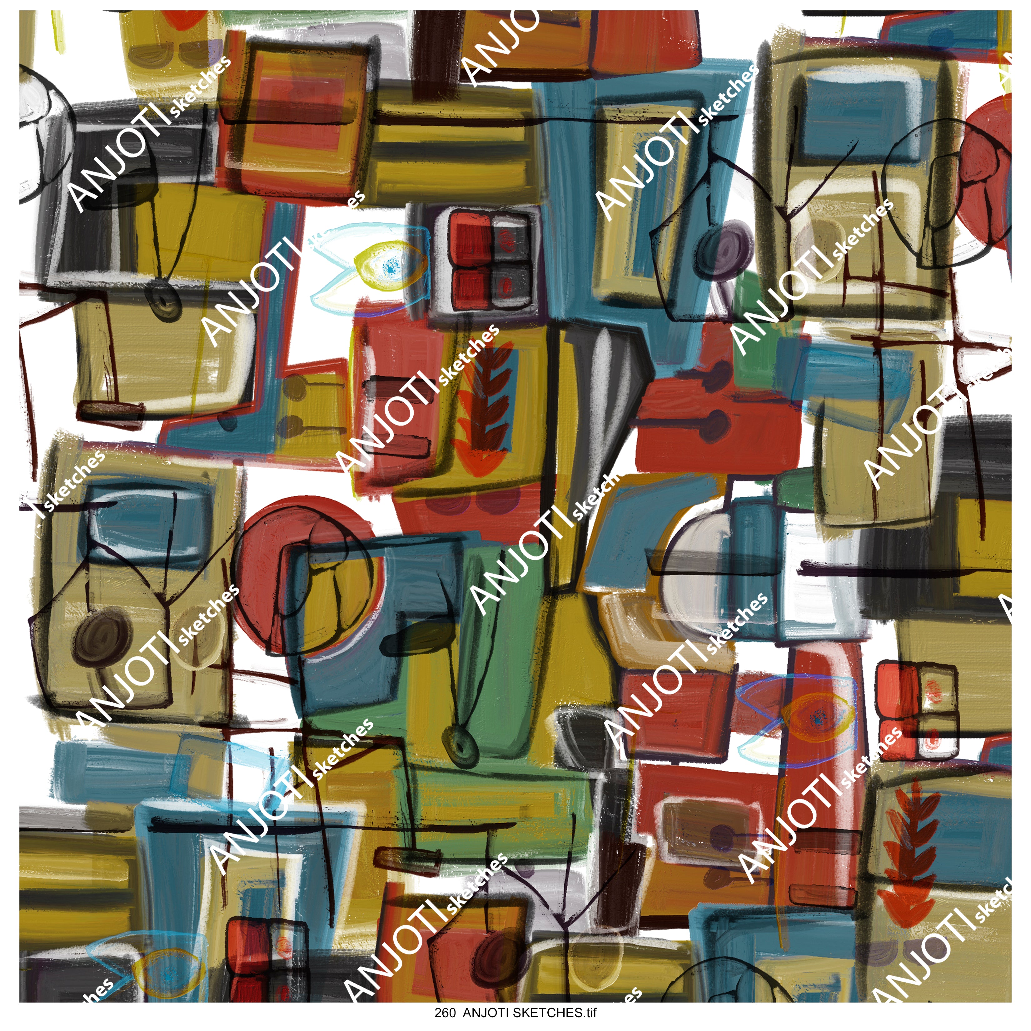 ANJOTI SKETCHES 260 Elevate Your Decor with Floral Geometric Abstract Wall Art and Texture Backgrounds