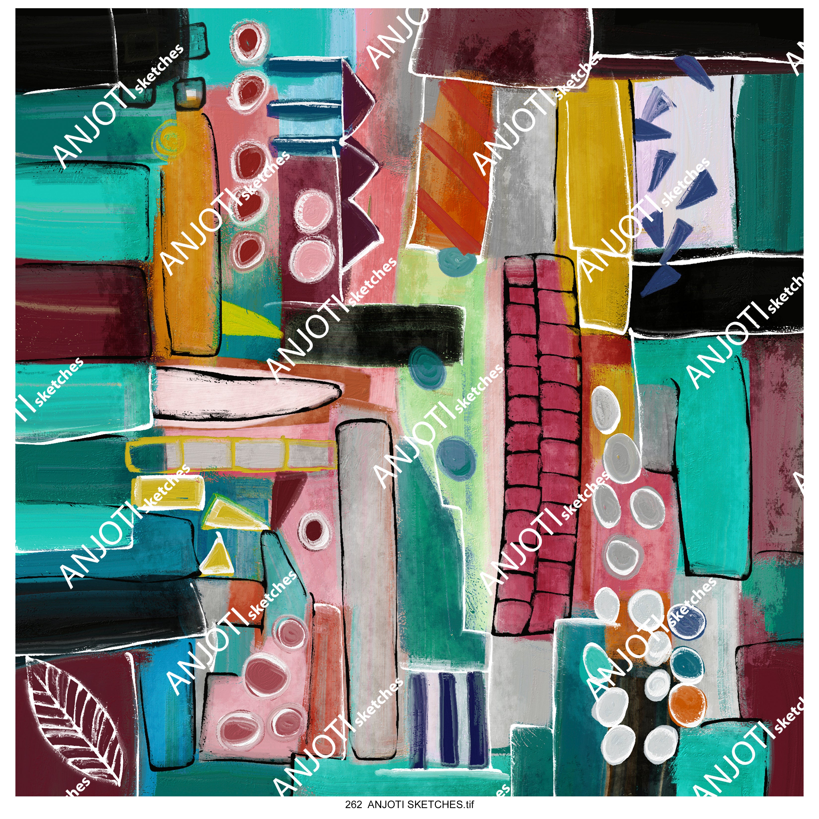 ANJOTI SKETCHES 262 Multicolor Floral Geometric Abstract Wall Art for a Unique Texture Background