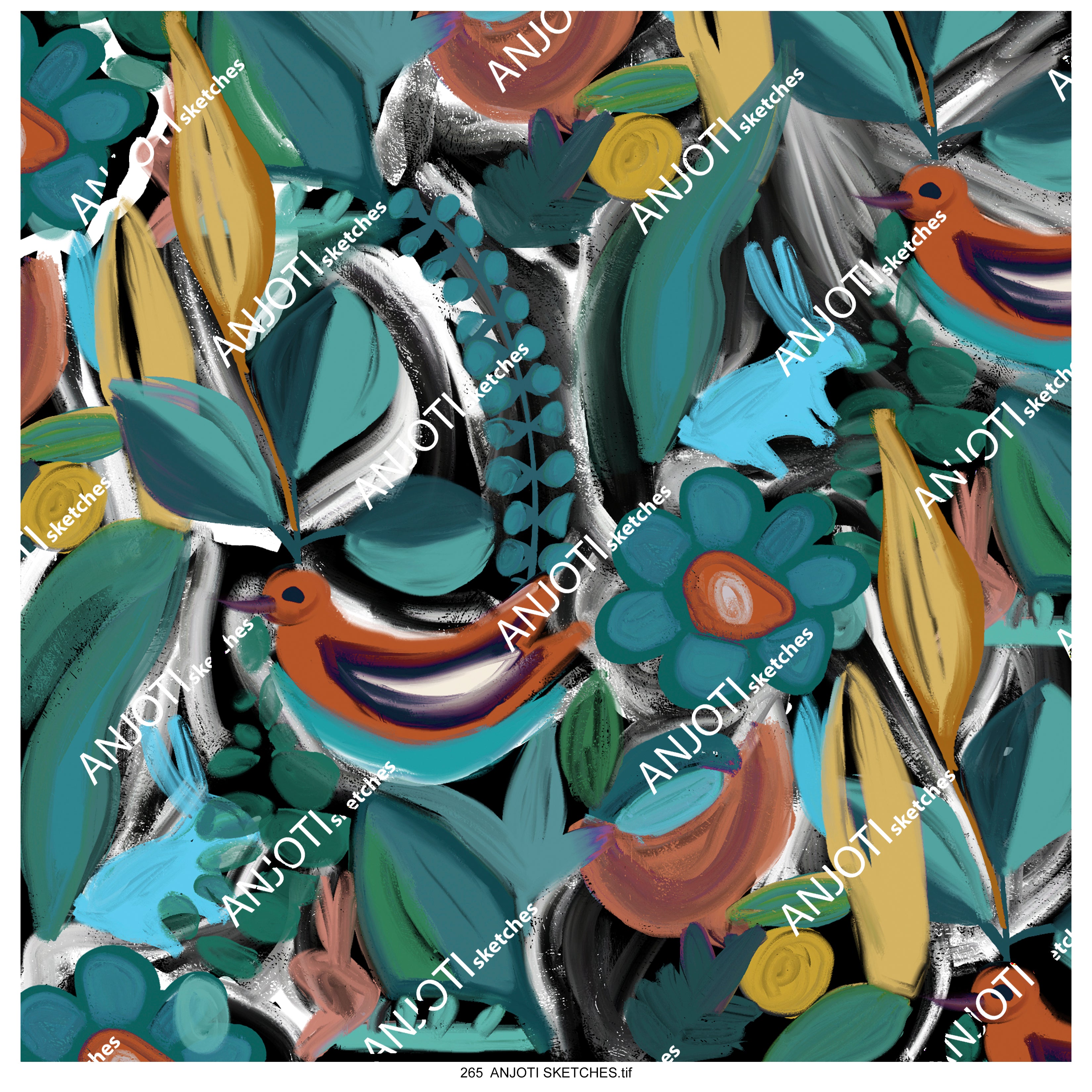 ANJOTI SKETCHES 265 Abstract Wall Art with Floral Geometric Multicolor Texture Backgrounds for Home