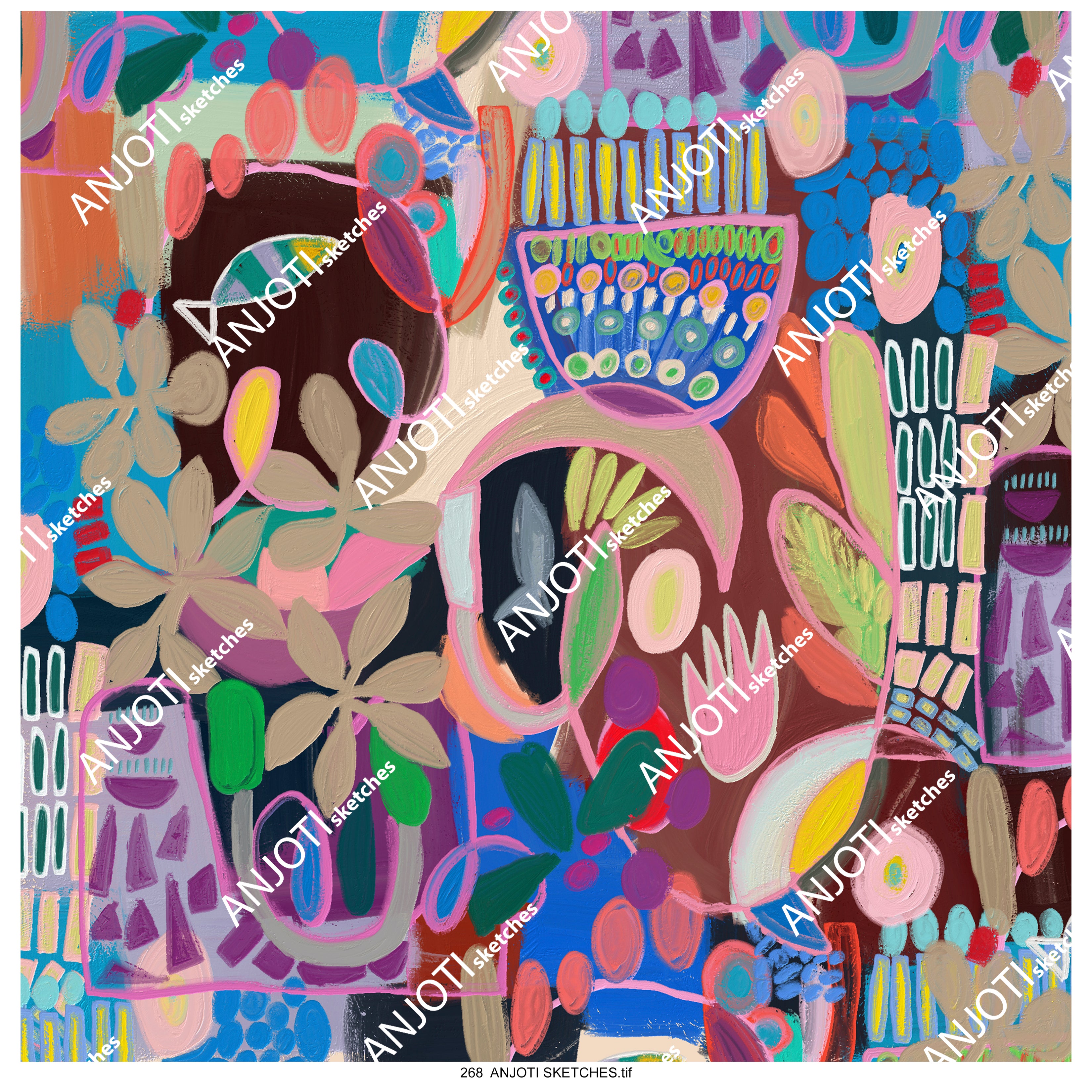 ANJOTI SKETCHES 268 Unique Floral and Geometric Abstract Wall Art with Bold Texture Backgrounds