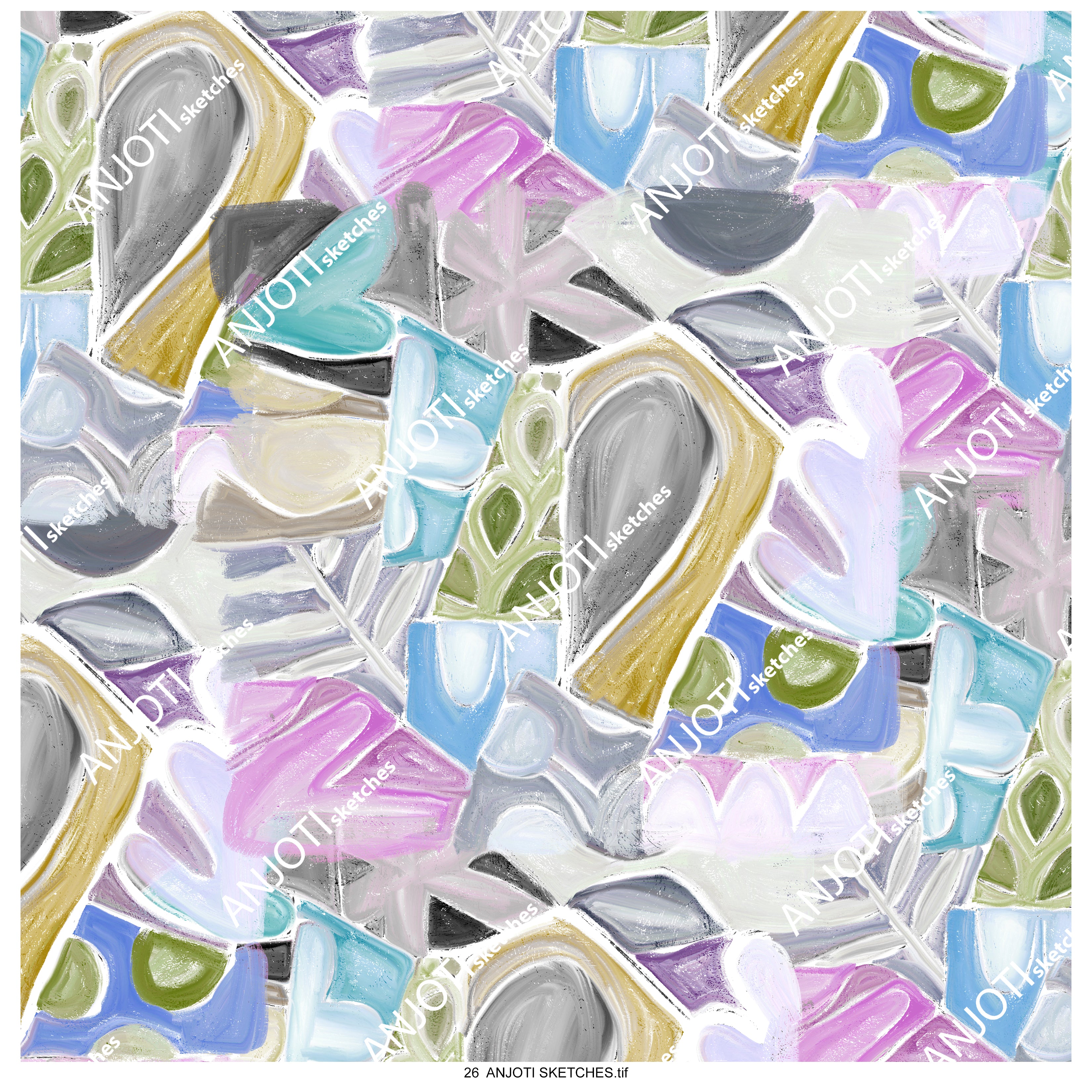 ANJOTI SKETCHES 26 Abstract Wall Art with Texture Effect Backgrounds in Vibrant Multicolor Designs